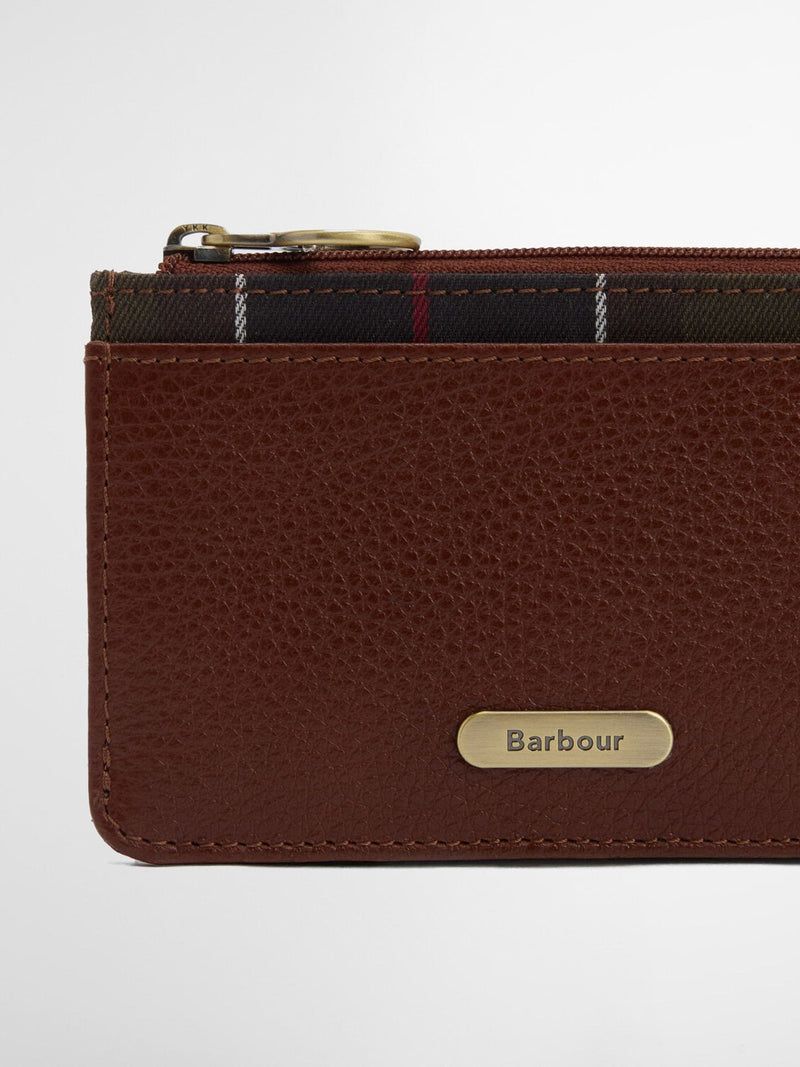 Barbour tan brown tartan leather card holder, UK version