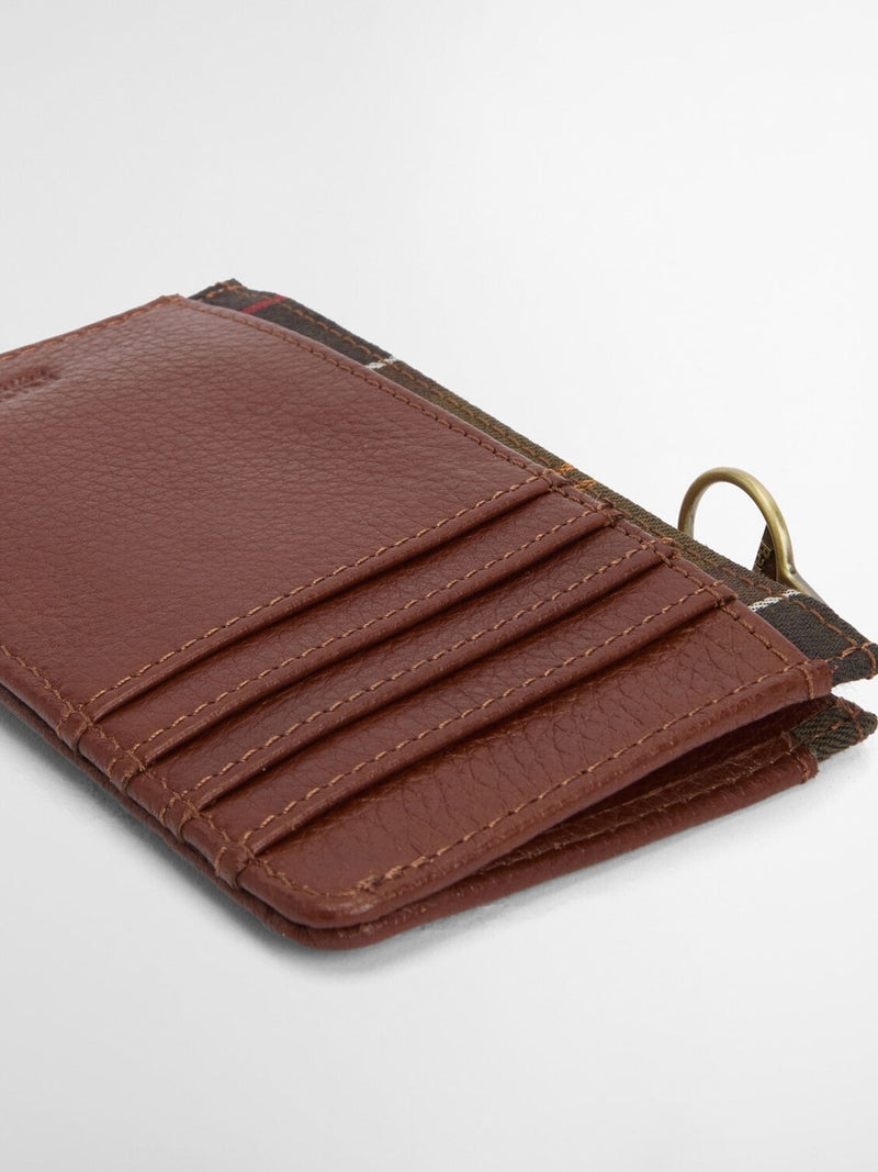 Barbour tan brown tartan leather card holder, UK version