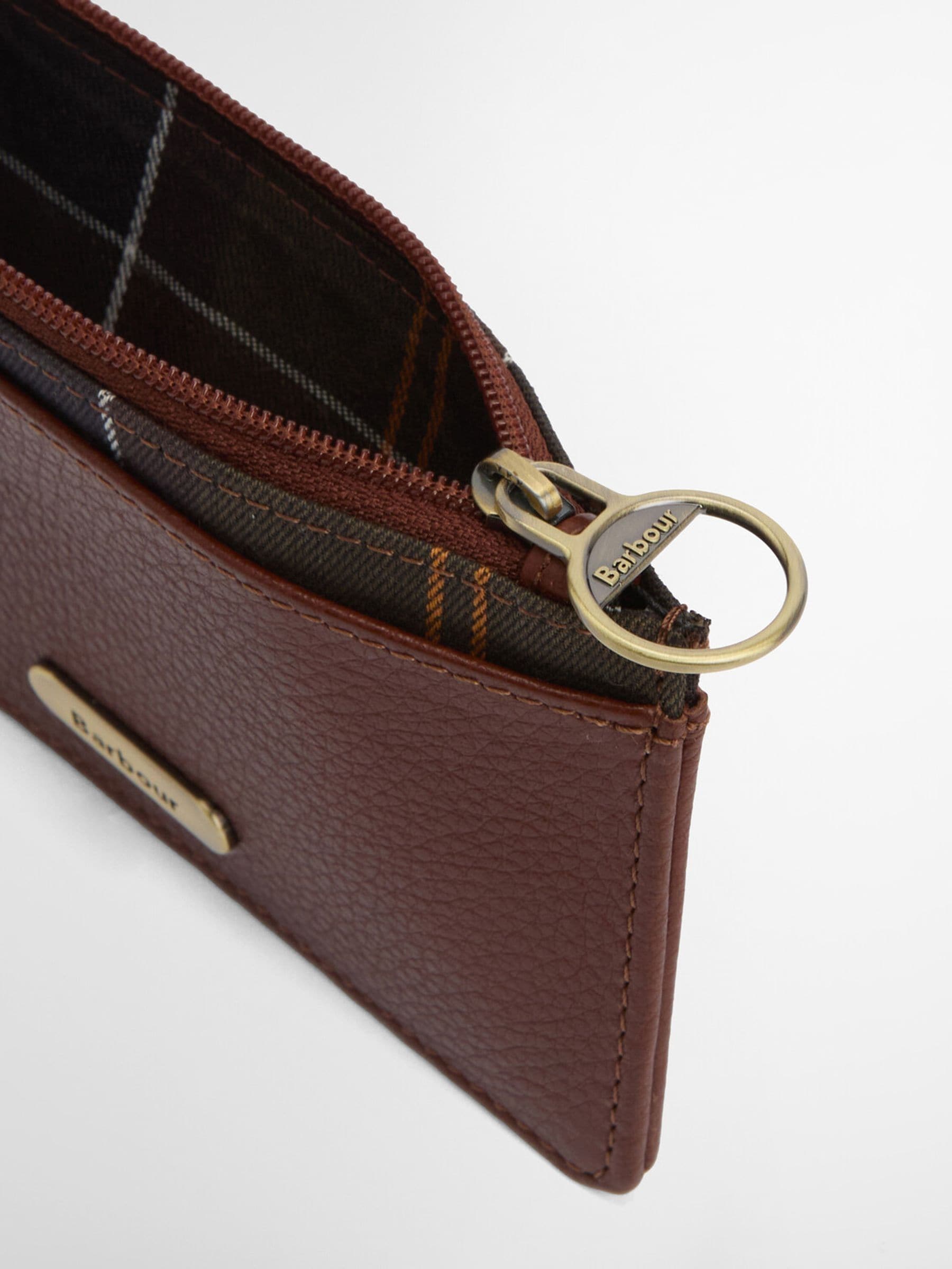 Barbour tan brown tartan leather card holder, UK version