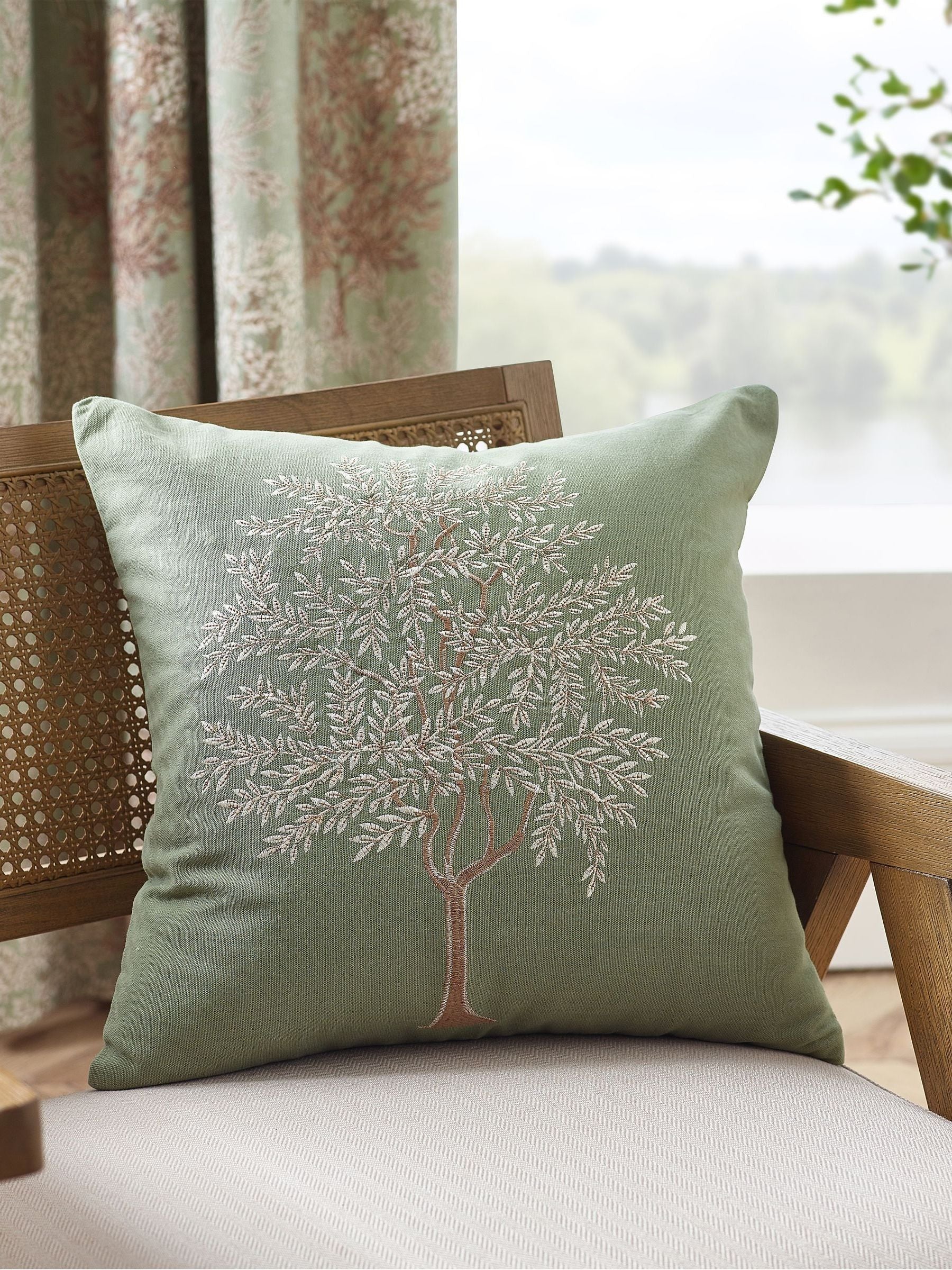 Catherine Lansfield cushion embroidered woodland trees 45x45cm, imported from the UK