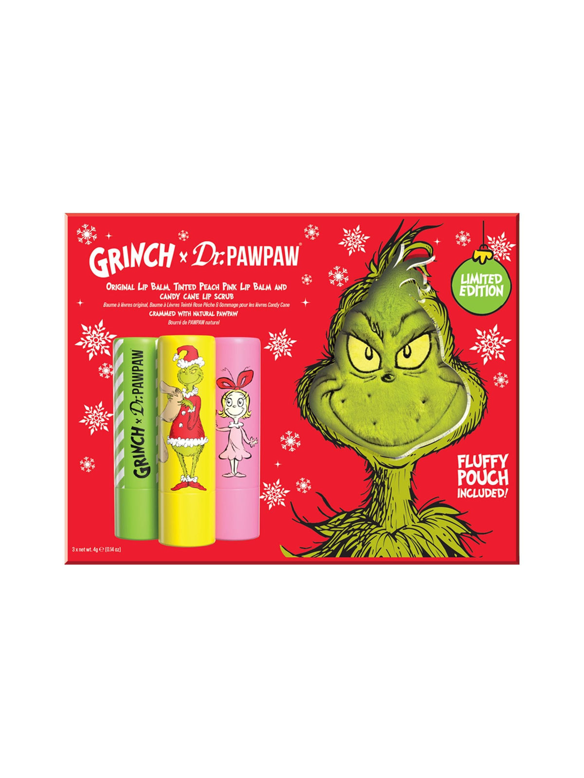 Dr. PAWPAW Grinch gift set lip balm sugar scrub - British product