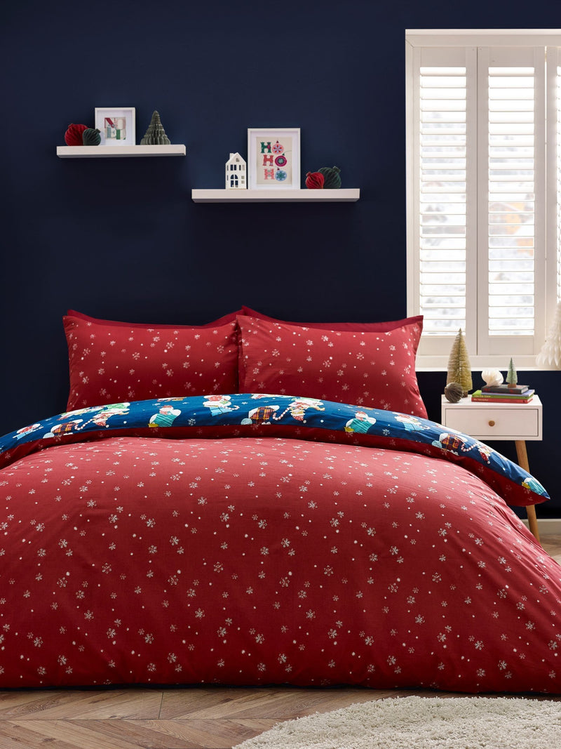 Catherine Lansfield Navy Christmas Elves duvet cover set - British product