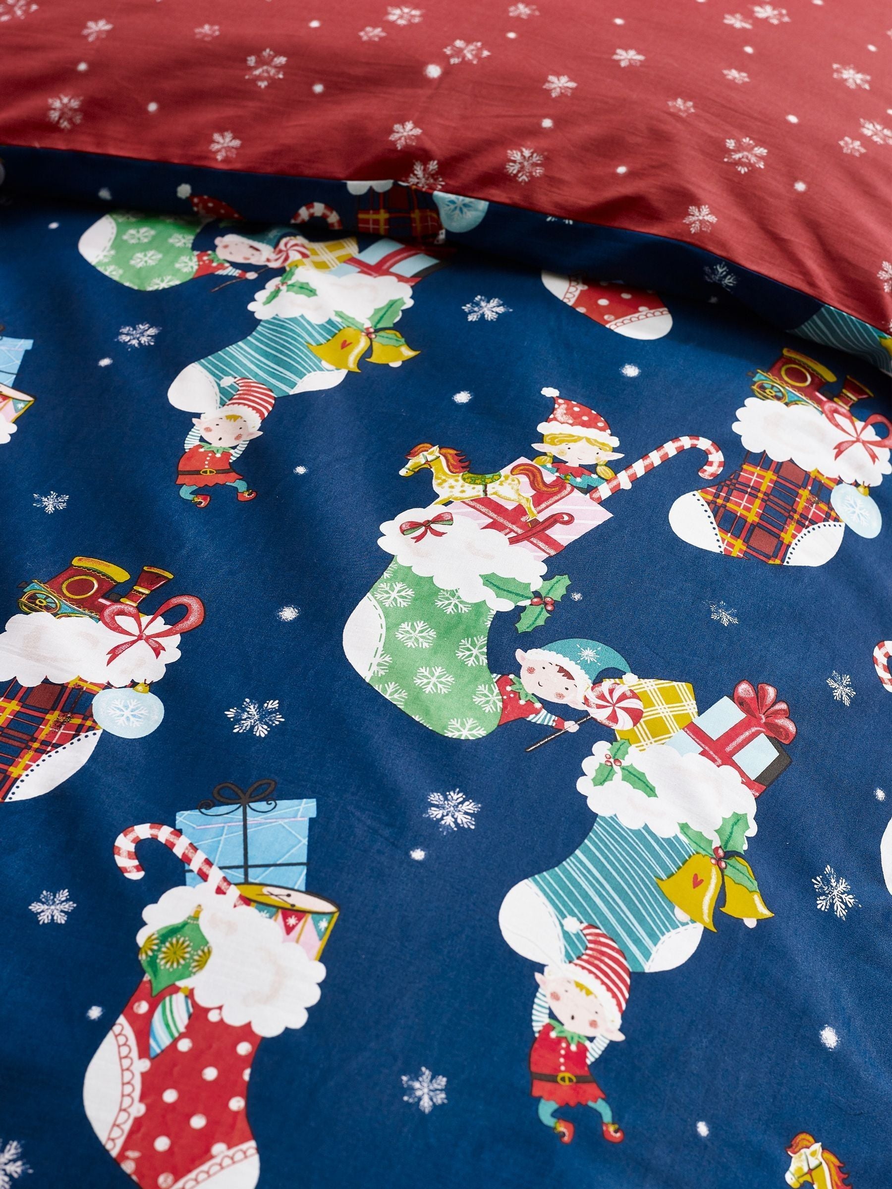 Catherine Lansfield Navy Christmas Elves duvet cover set - British product