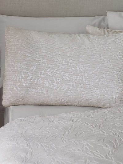 Next Catherine Lansfield Champagne Gold Embossed Ribbed Leaves Duvet and Pillowcase Set- Buy online at McGrocer