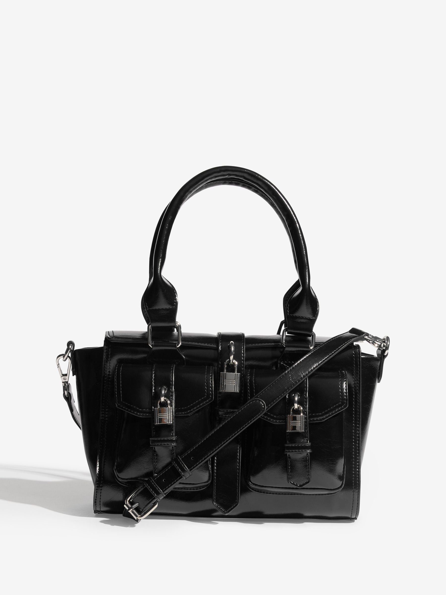 Friends Like These black faux leather padlock pocket bag, UK version
