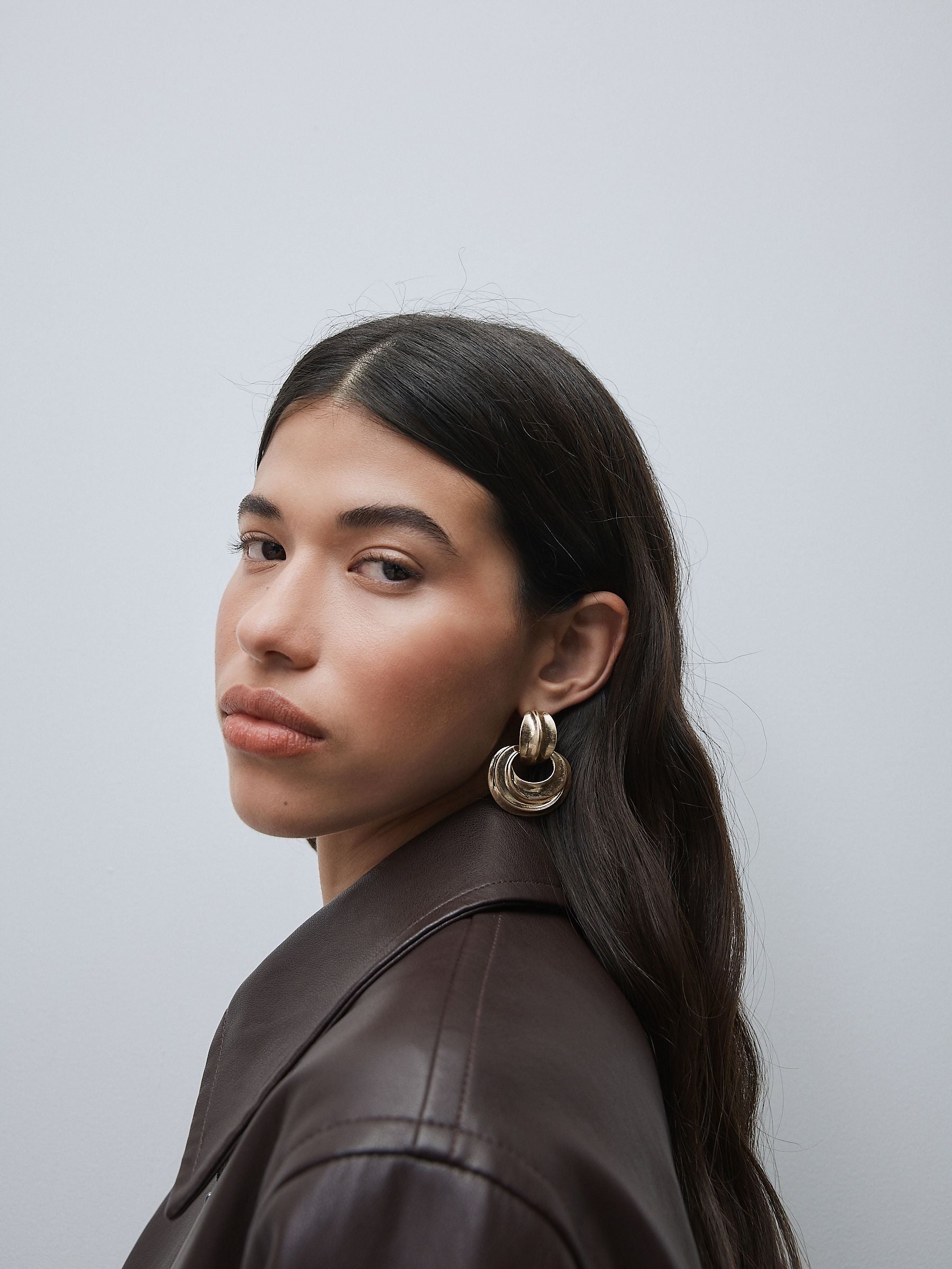 Gold-tone statement drop hoop earrings (British brand)