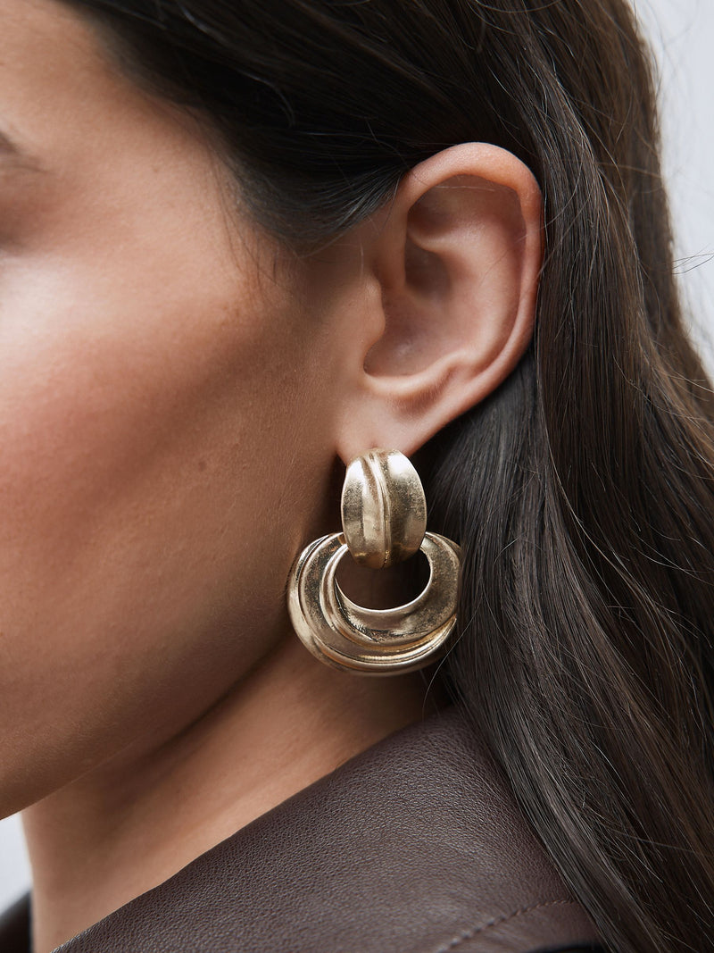 Gold-tone statement drop hoop earrings (British brand)