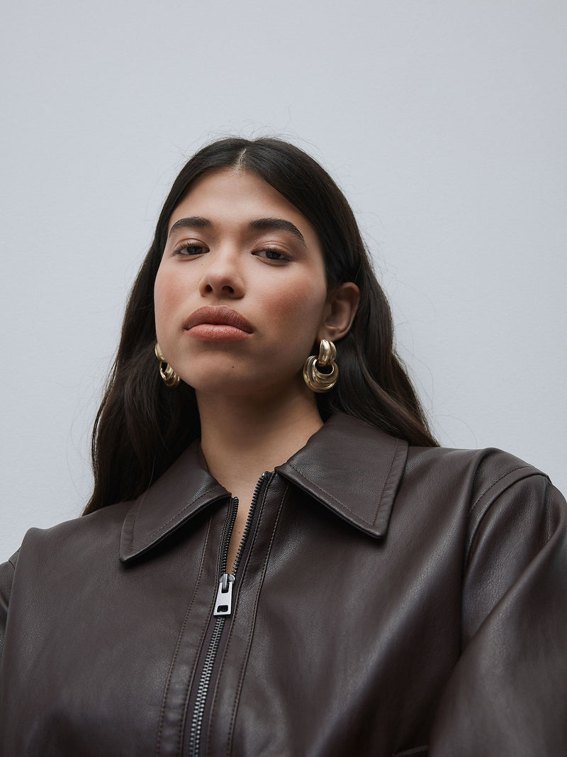 Gold-tone statement drop hoop earrings (British brand)