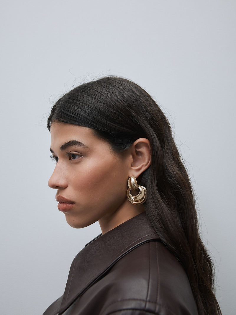 Gold-tone statement drop hoop earrings (British brand)