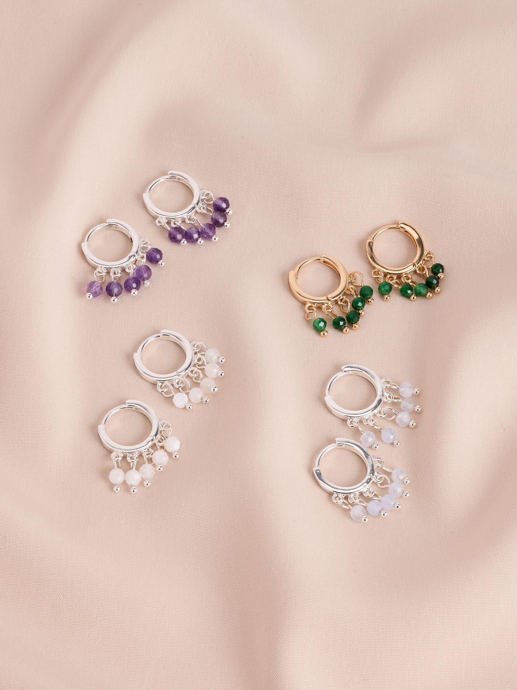 Gold tone semi-precious stone beaded hoop earrings multi-pack - British product