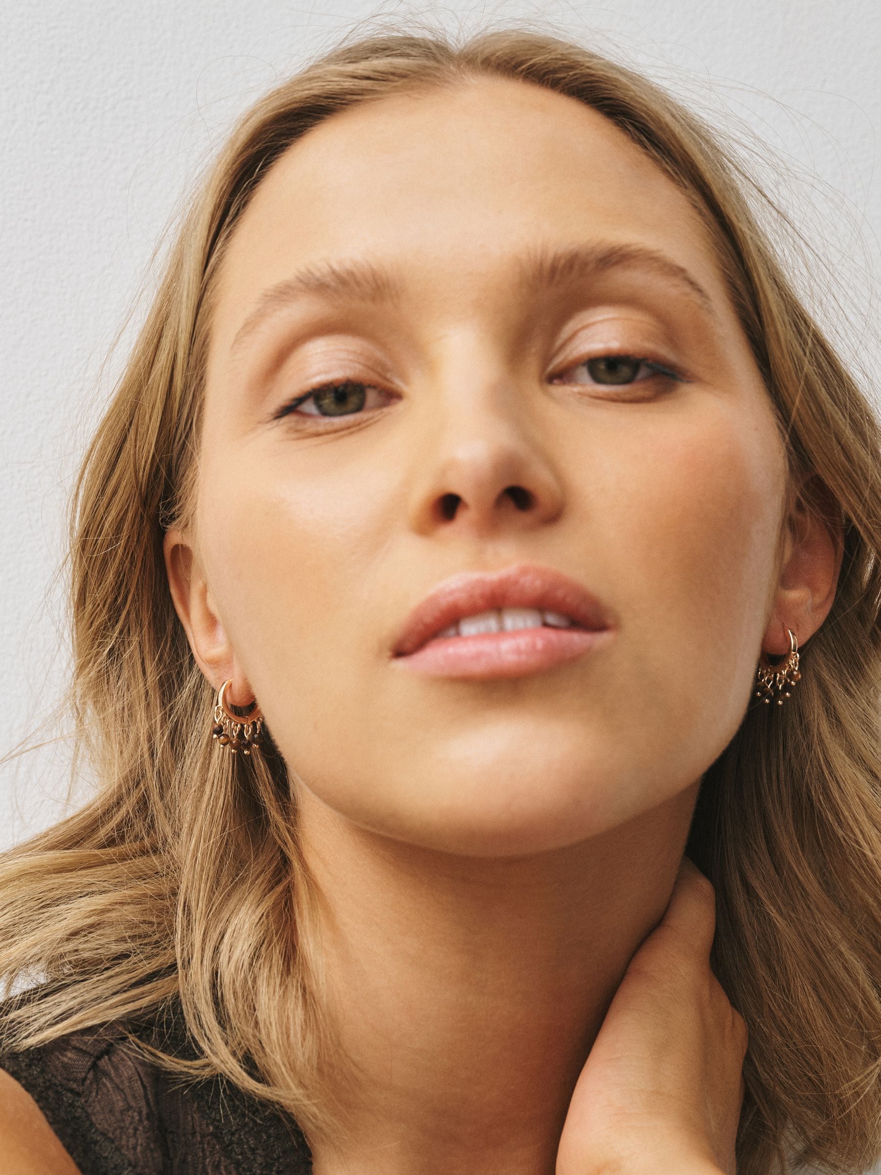Gold tone semi-precious stone beaded hoop earrings multi-pack - British product