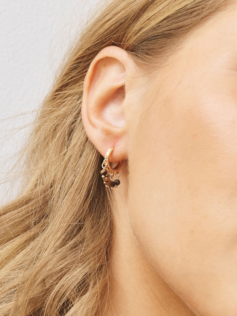 Gold tone semi-precious stone beaded hoop earrings multi-pack - British product