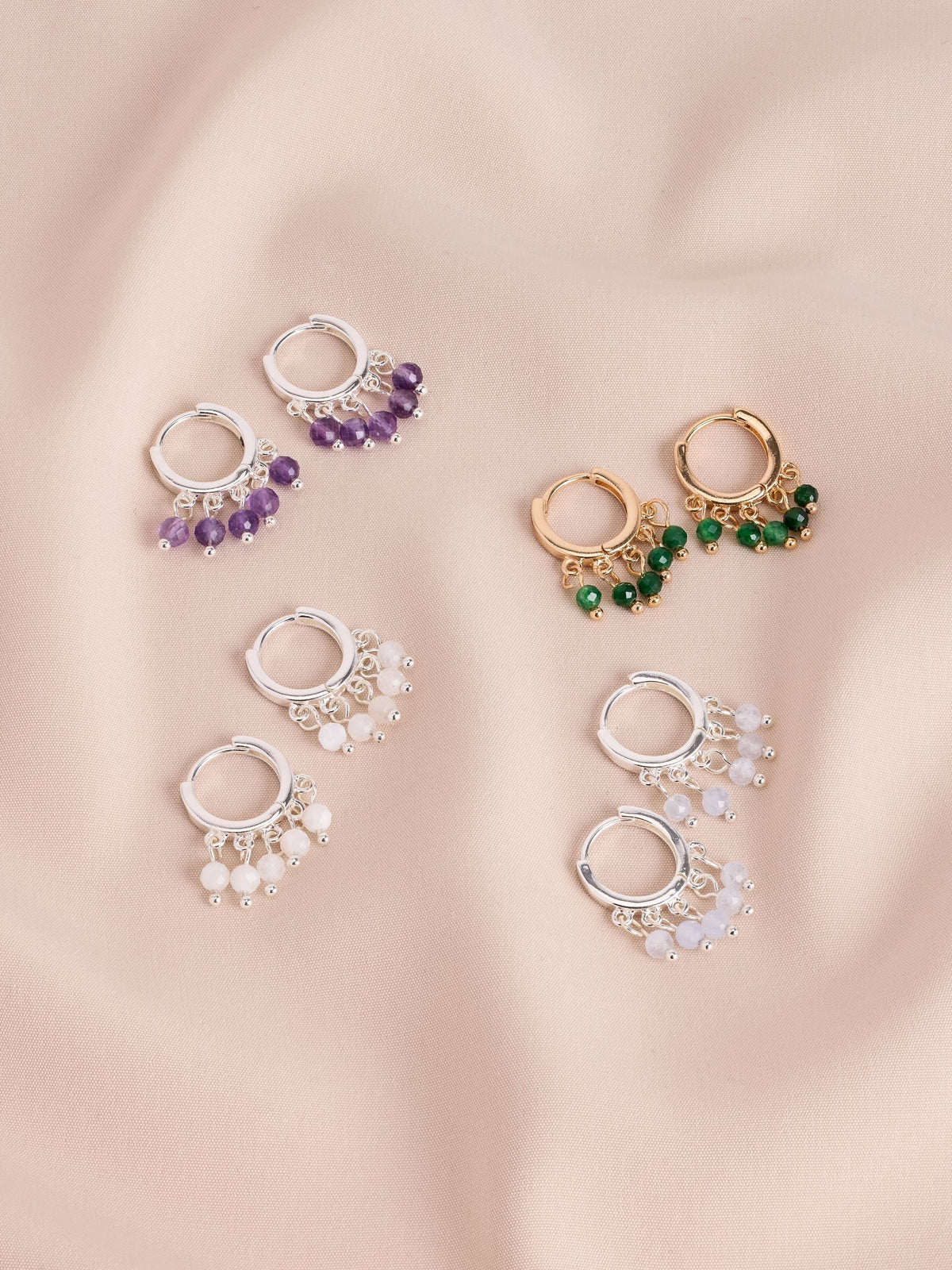 Gold tone semi-precious stone beaded hoop earrings multi-pack - British product