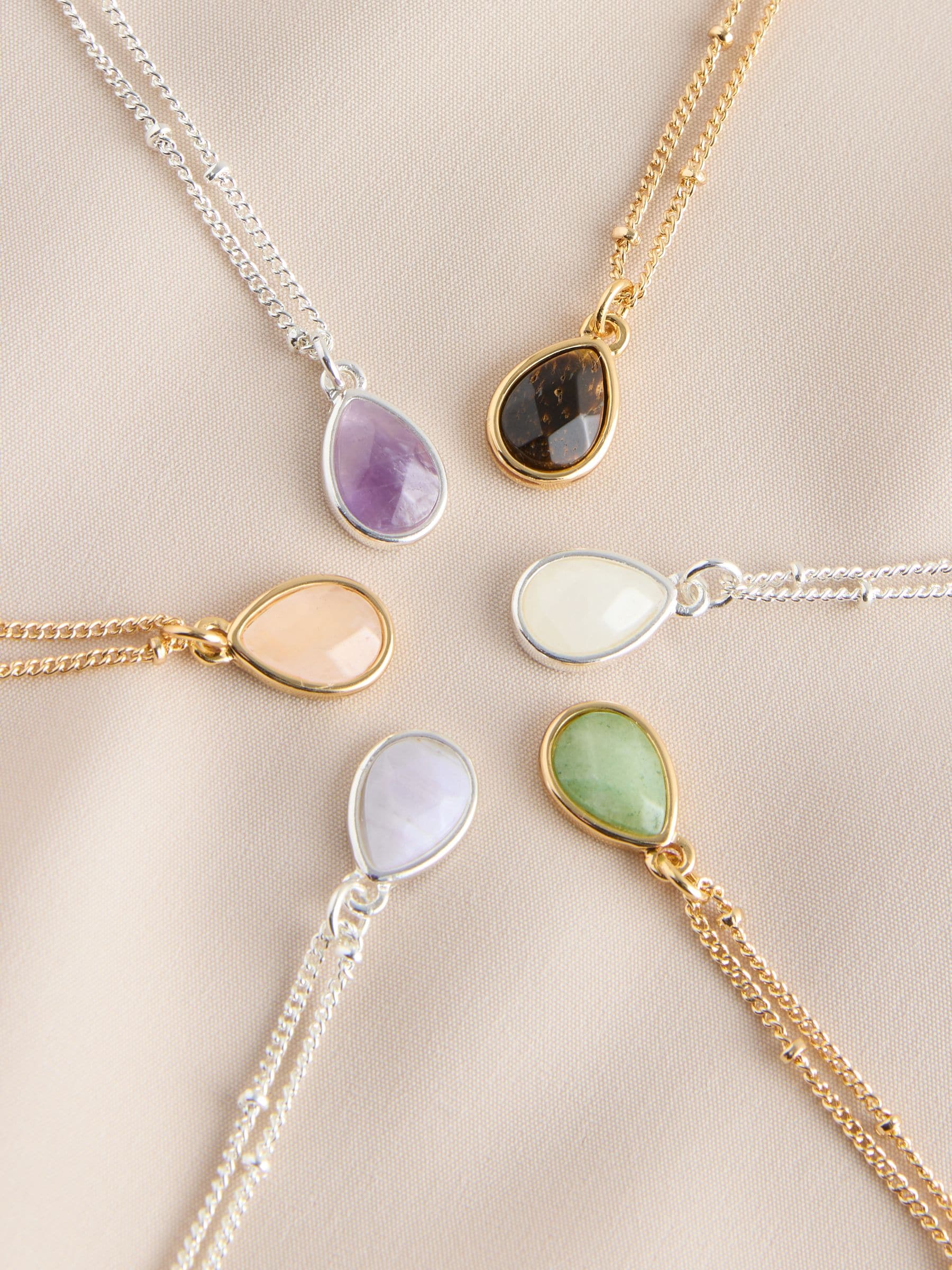 Gold tone semi-precious stone pendant necklace, UK version