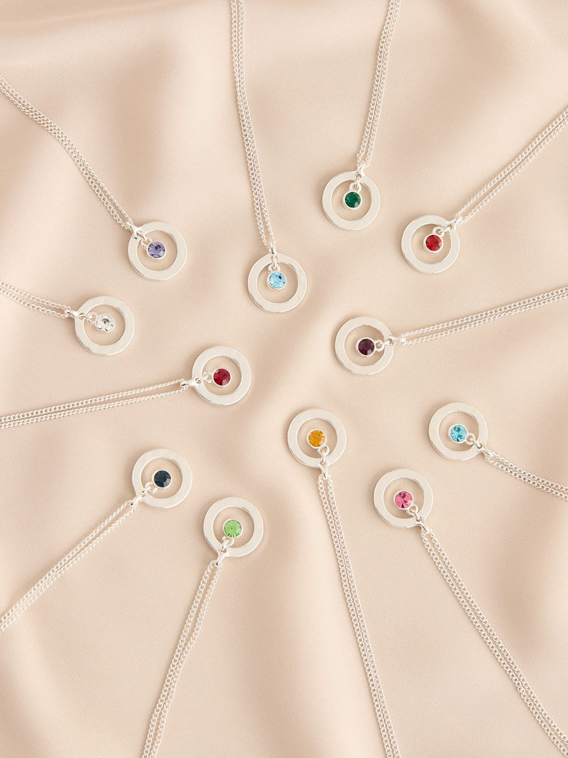 Silver-tone birthstone disc drop necklace (British brand)