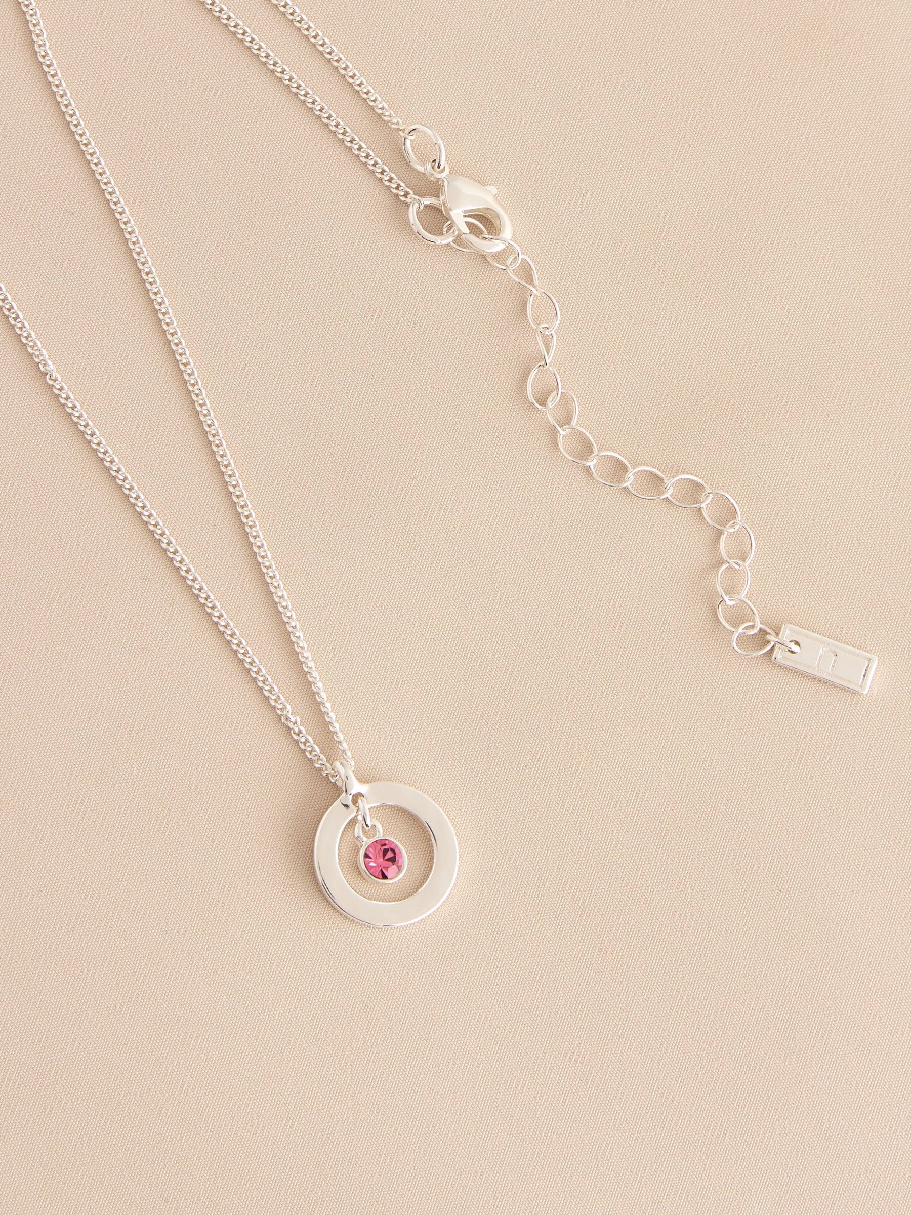 Silver-tone birthstone disc drop necklace (British brand)