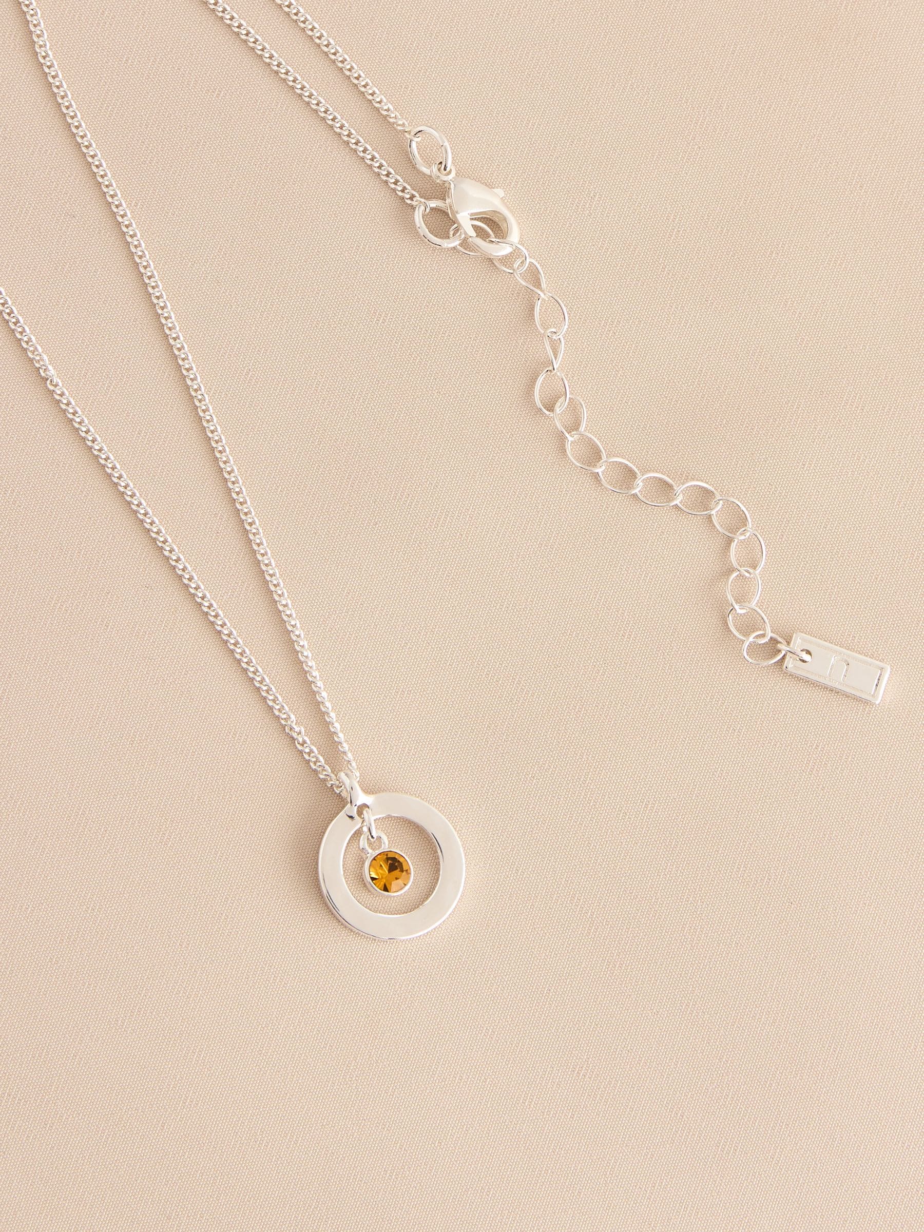 Silver-tone birthstone disc drop necklace (British brand)