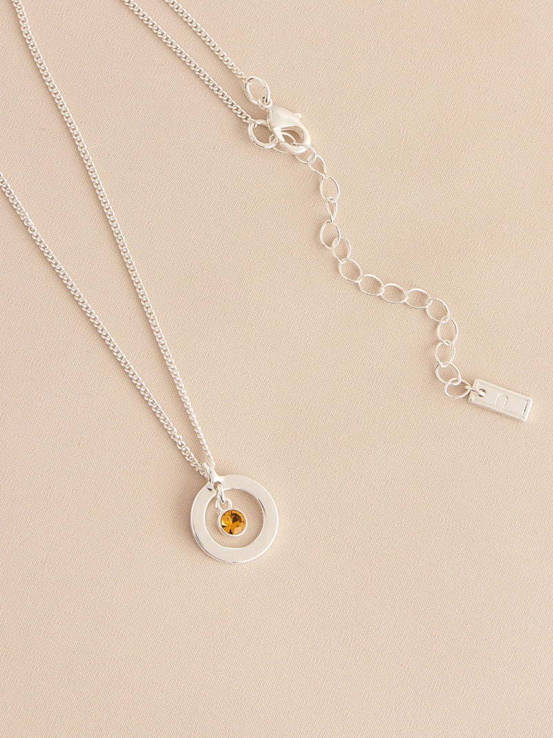 Silver-tone birthstone disc drop necklace (British brand)