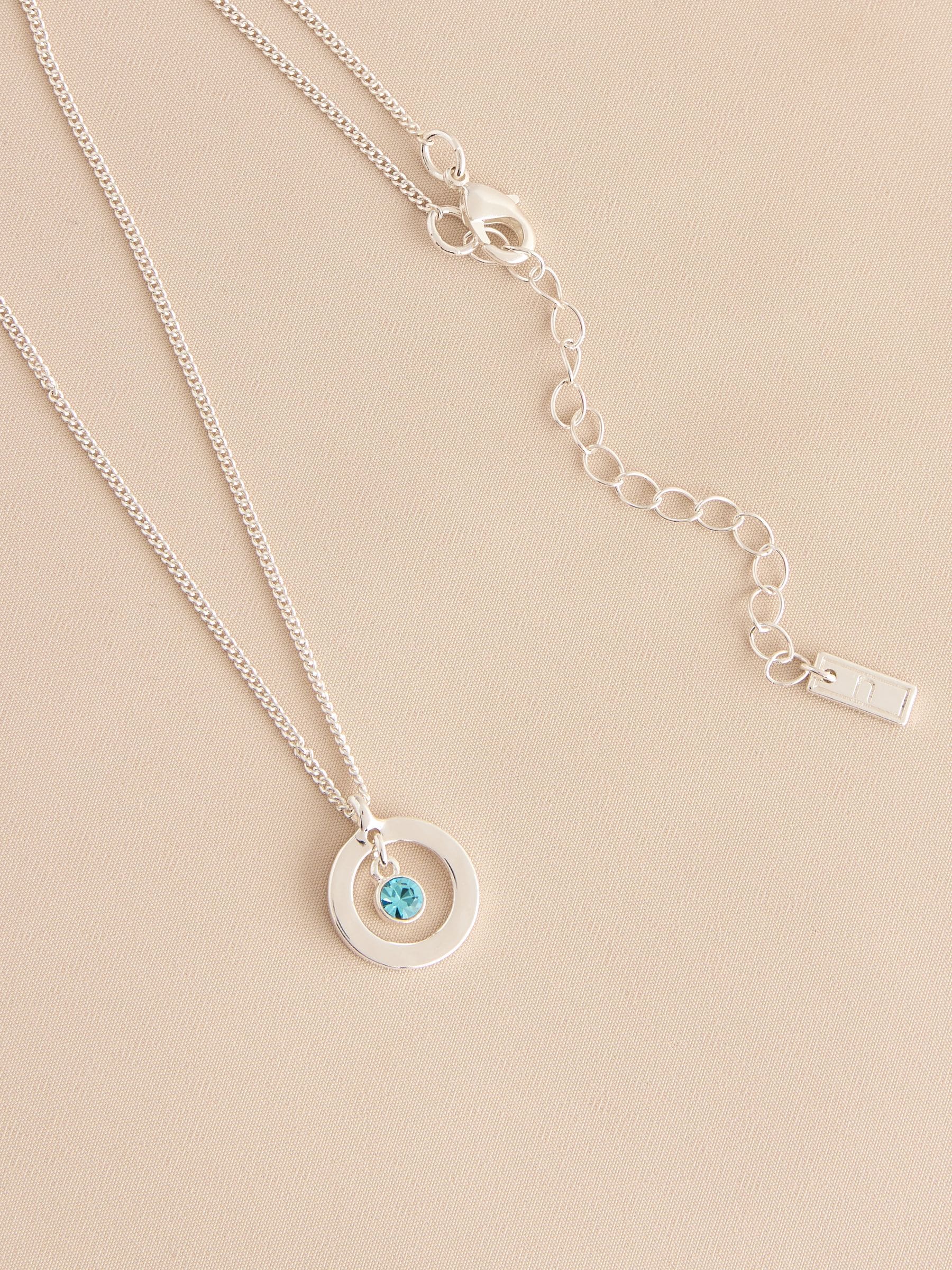 Silver-tone birthstone disc drop necklace (British brand)
