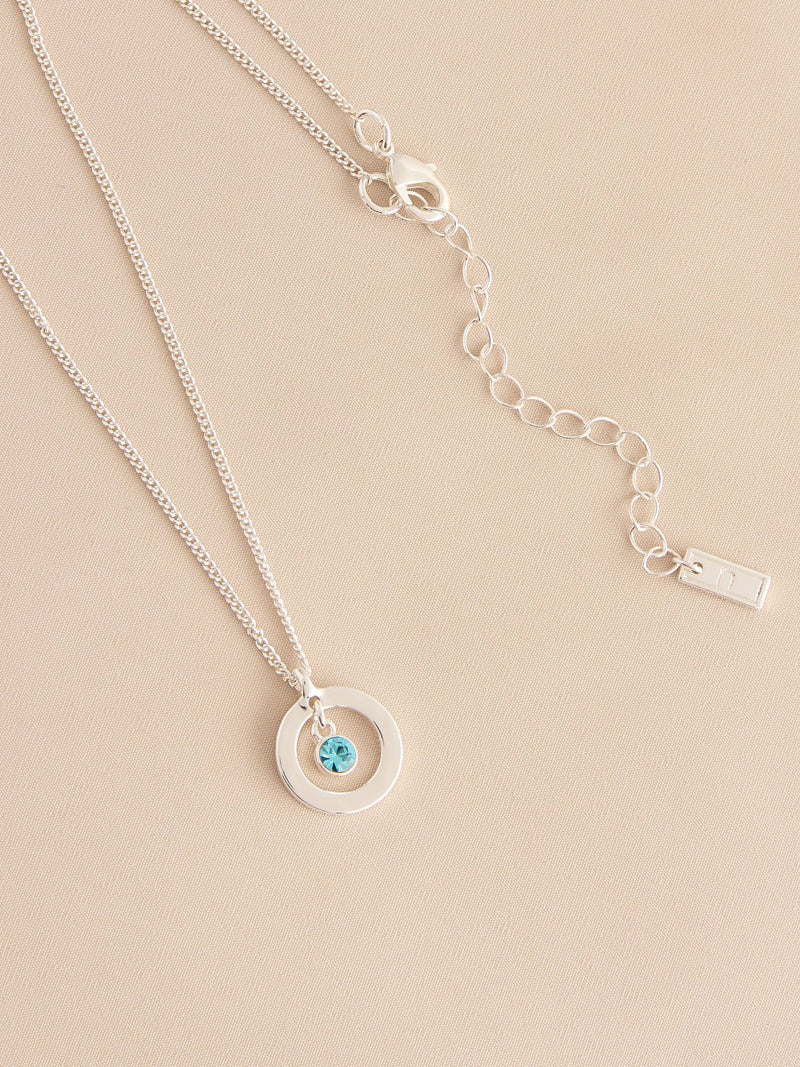 Silver-tone birthstone disc drop necklace (British brand)