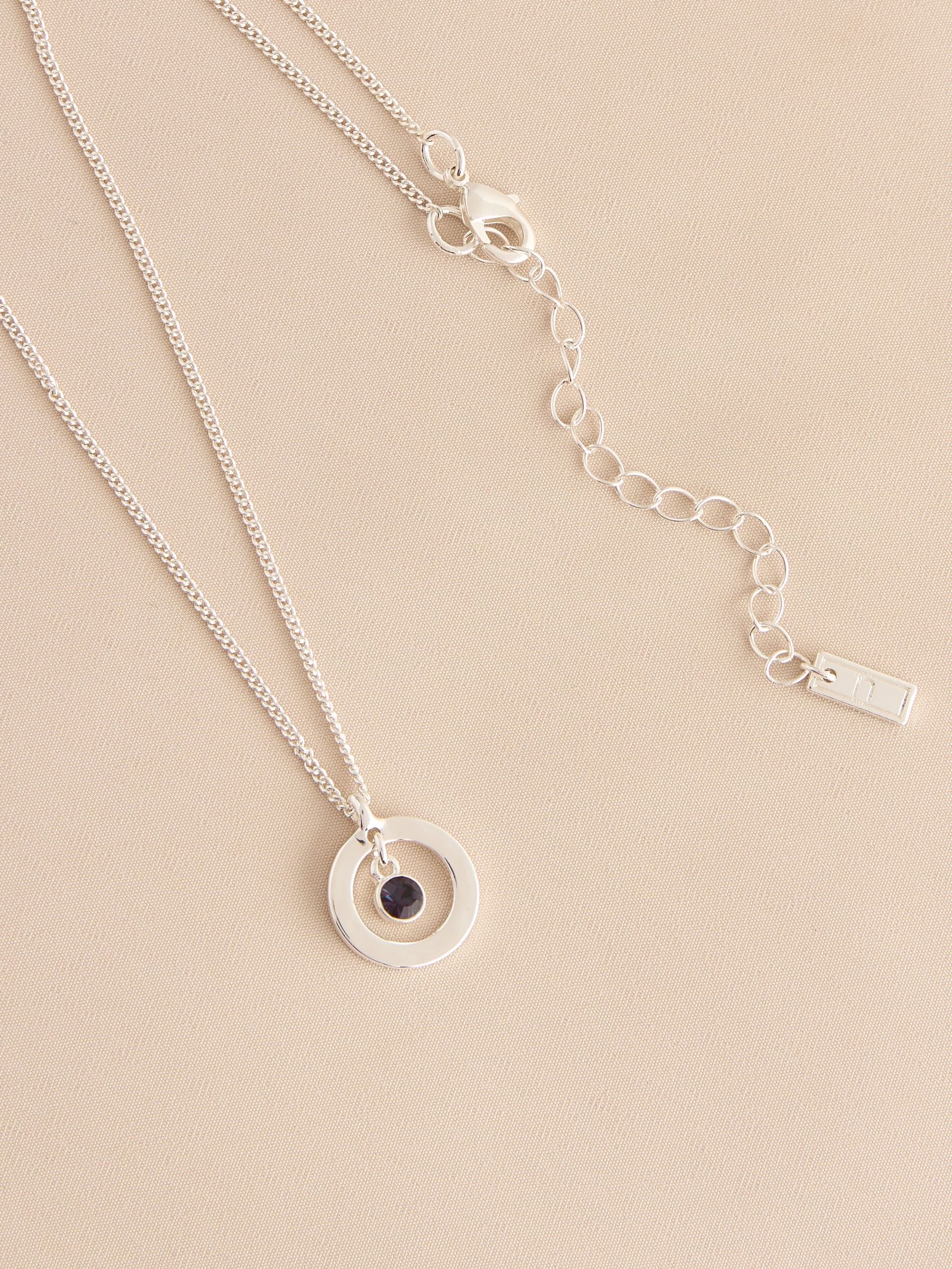 Silver-tone birthstone disc drop necklace (British brand)