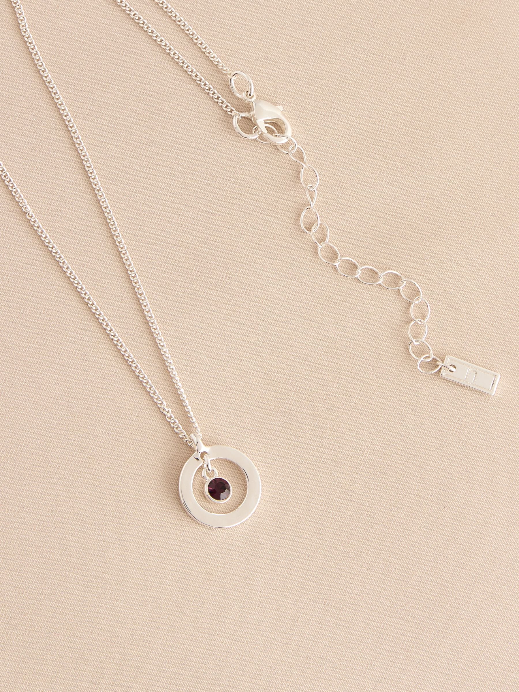 Silver-tone birthstone disc drop necklace (British brand)