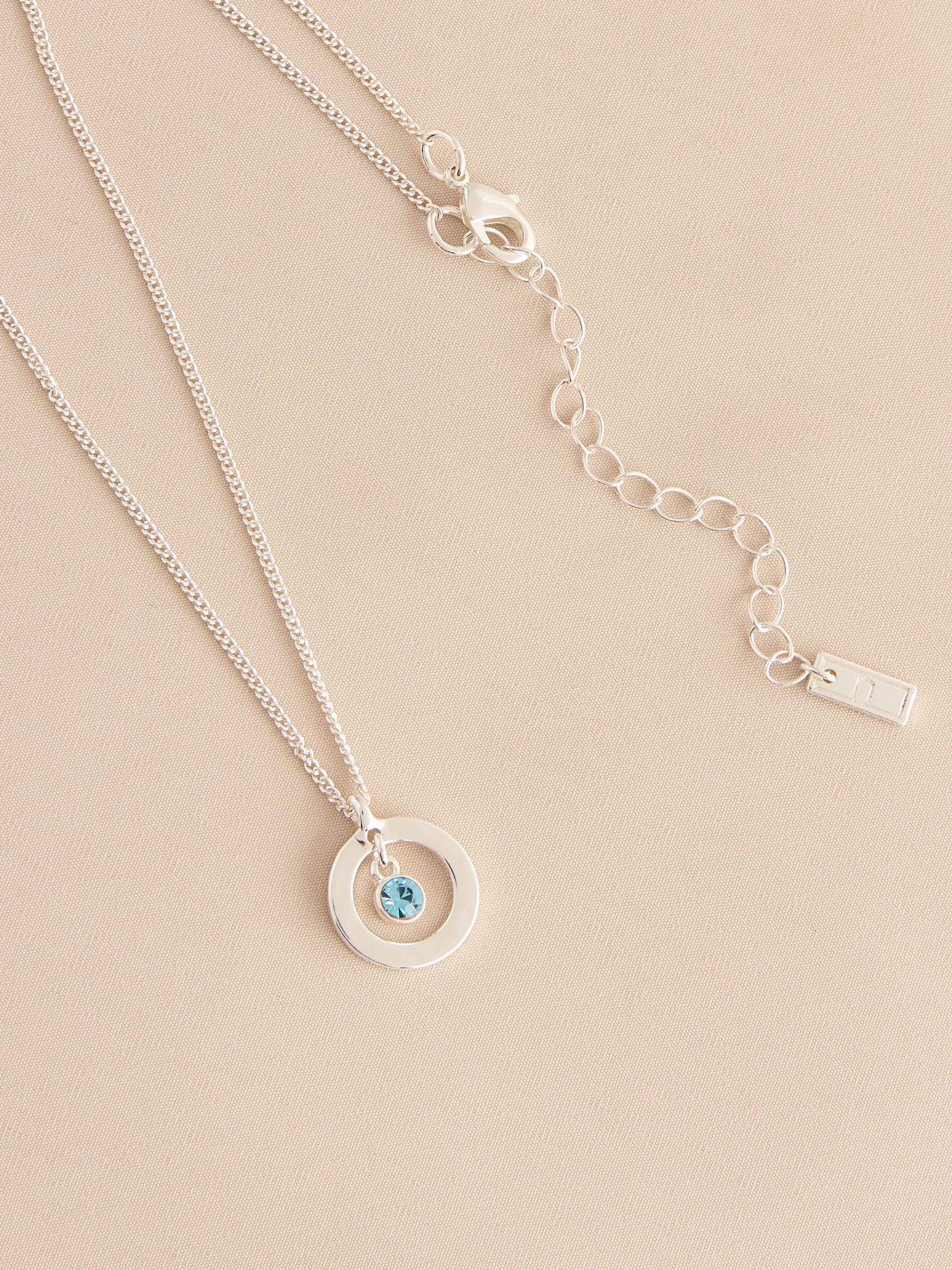 Silver-tone birthstone disc drop necklace (British brand)