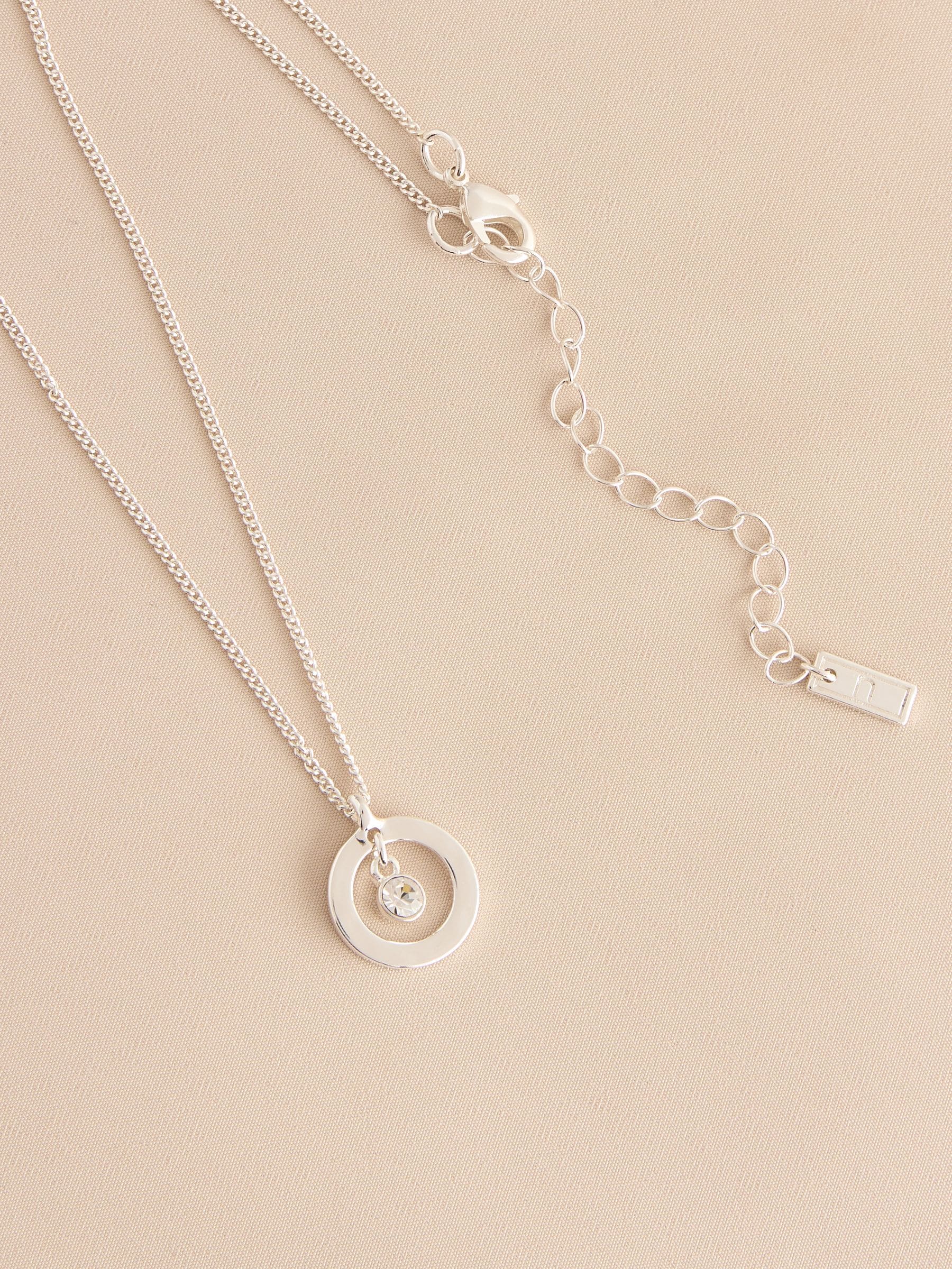 Silver-tone birthstone disc drop necklace (British brand)