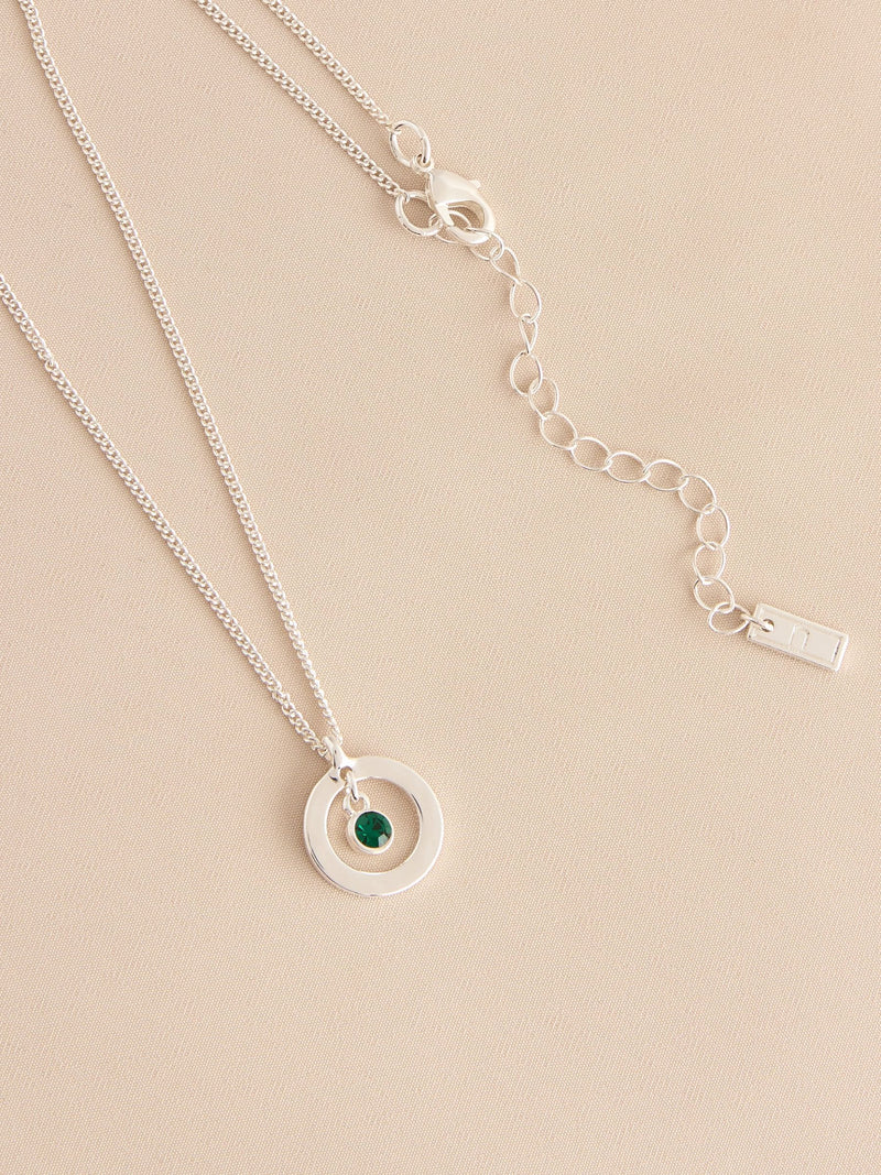Silver-tone birthstone disc drop necklace (British brand)