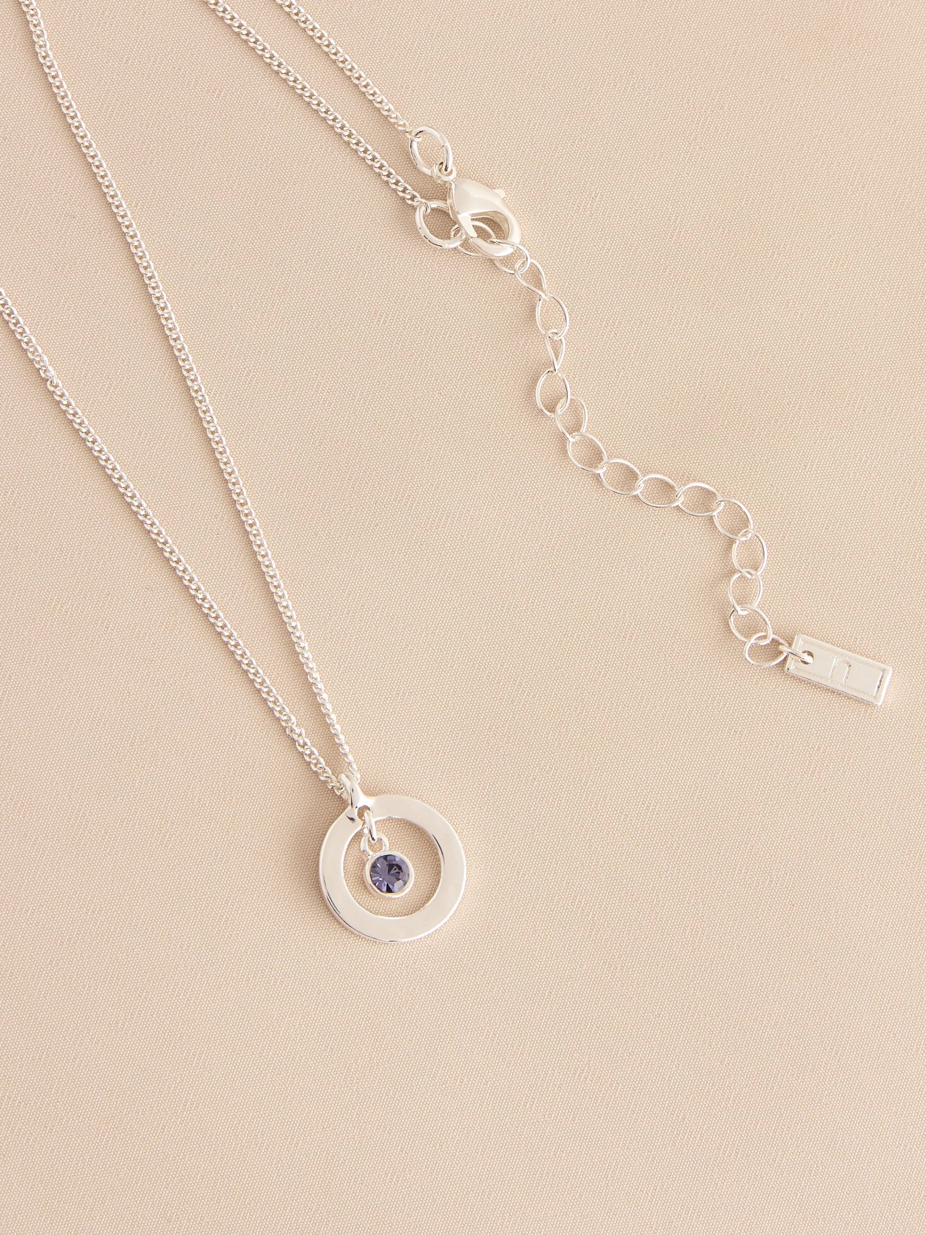 Silver-tone birthstone disc drop necklace (British brand)