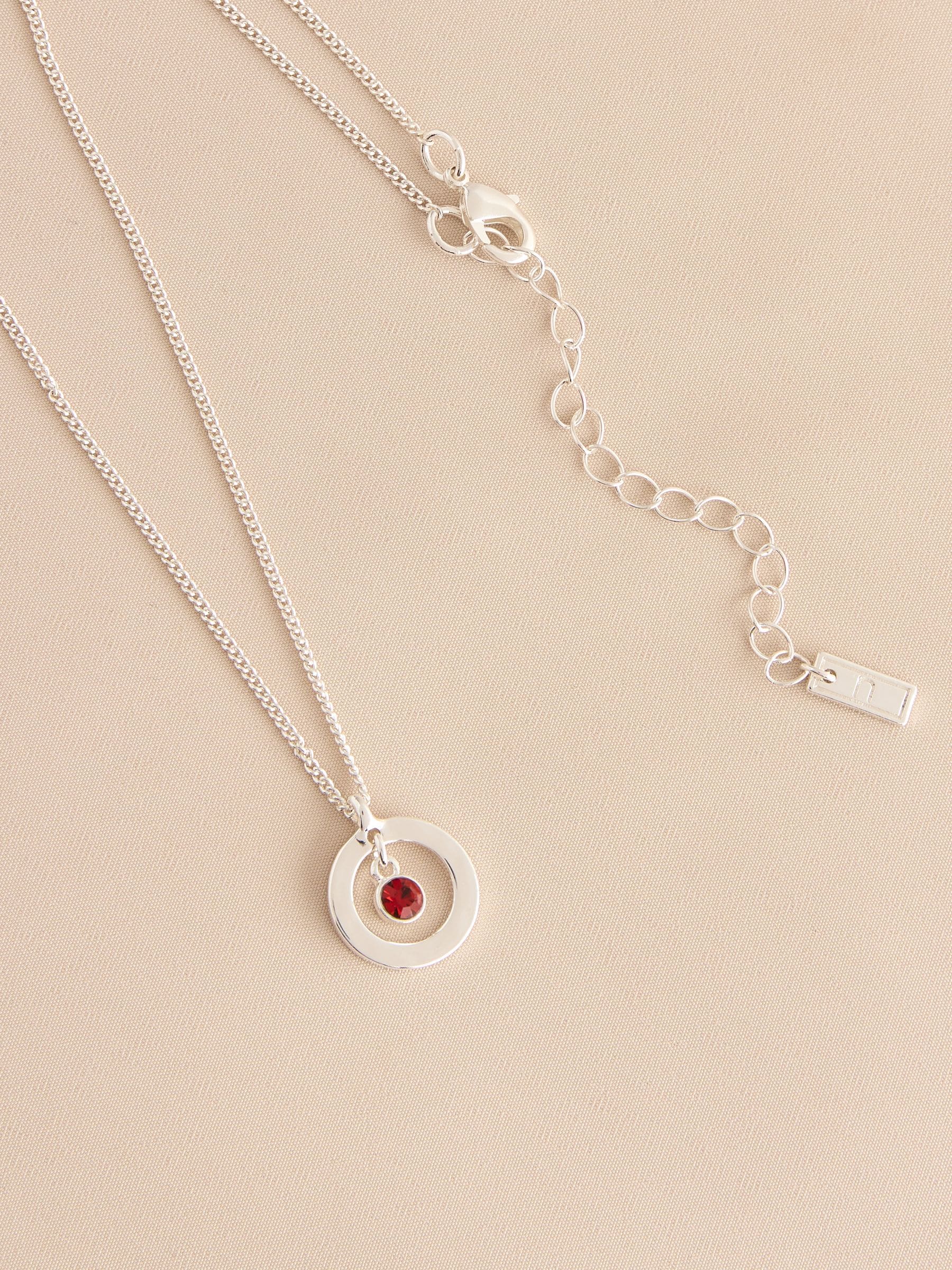 Silver-tone birthstone disc drop necklace (British brand)