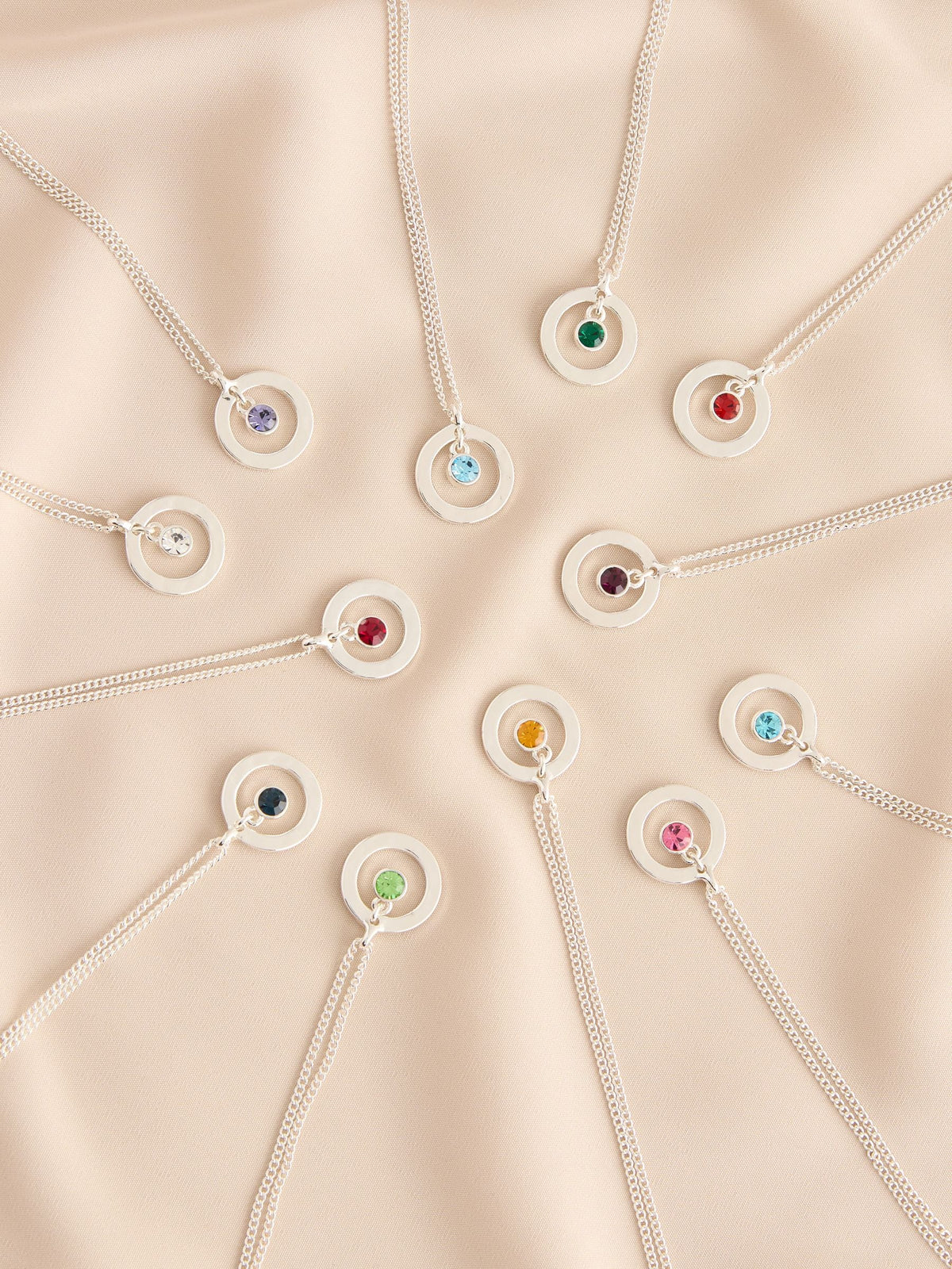Silver-tone birthstone disc drop necklace (British brand)