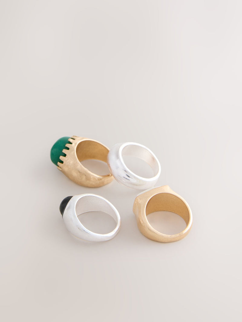 Mixed metal chunky rings with resin accents 4 pack, UK version