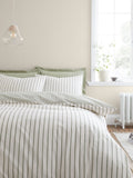Bianca green Hampton stripe cotton reversible duvet cover set - British product