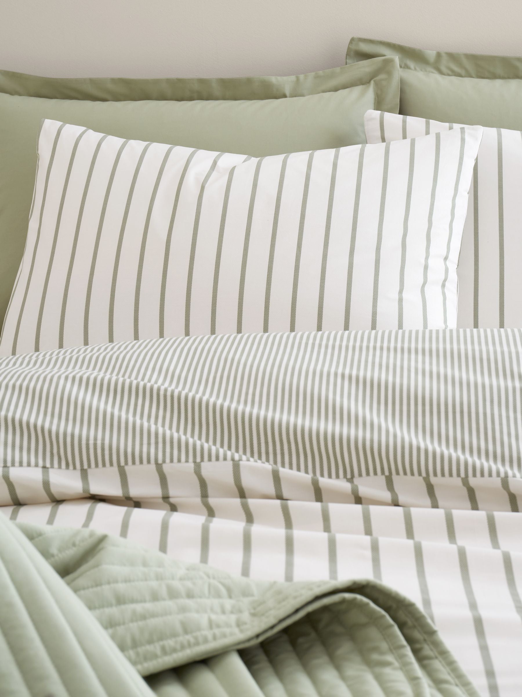 Bianca green Hampton stripe cotton reversible duvet cover set - British product