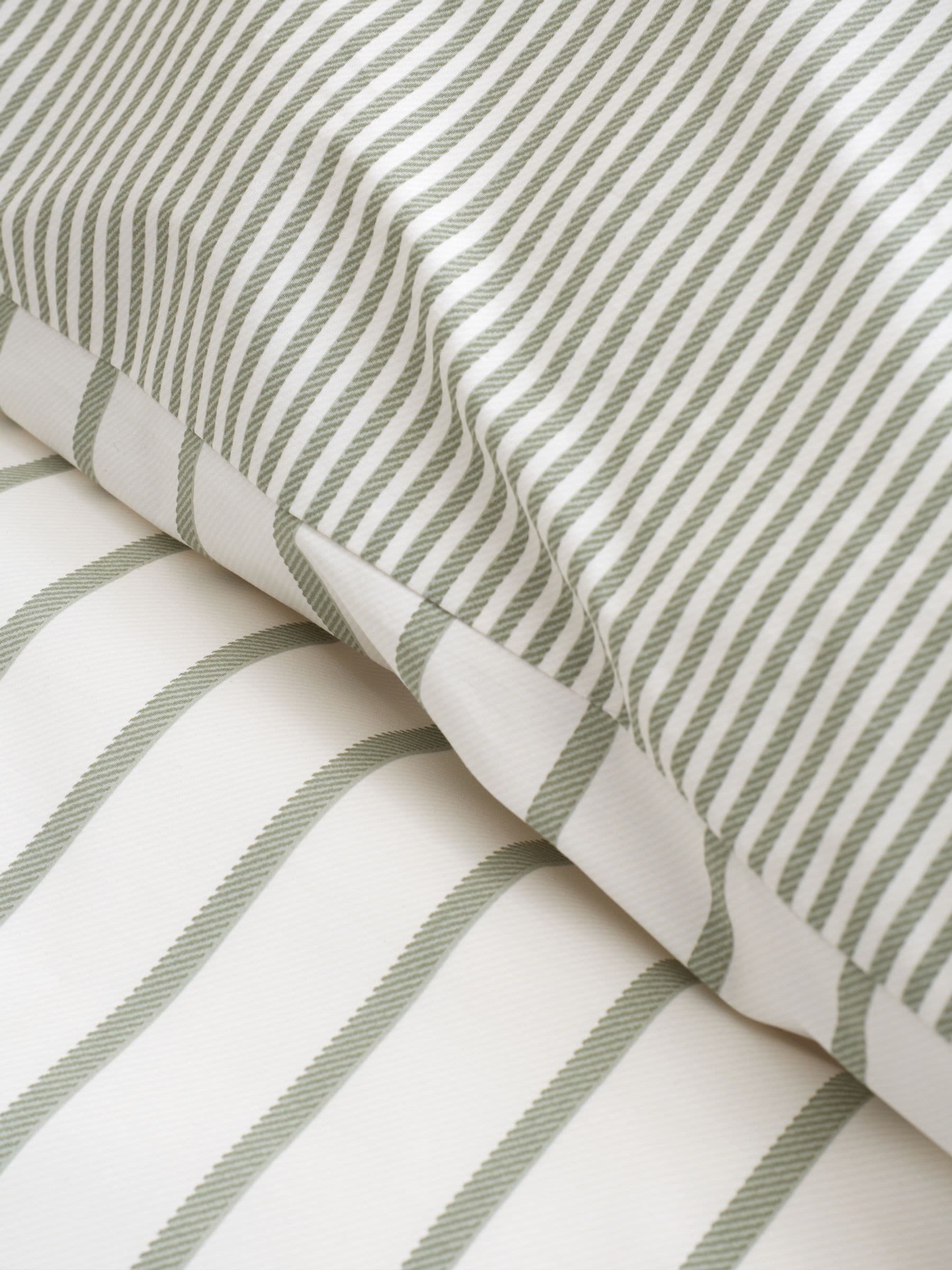 Bianca green Hampton stripe cotton reversible duvet cover set - British product
