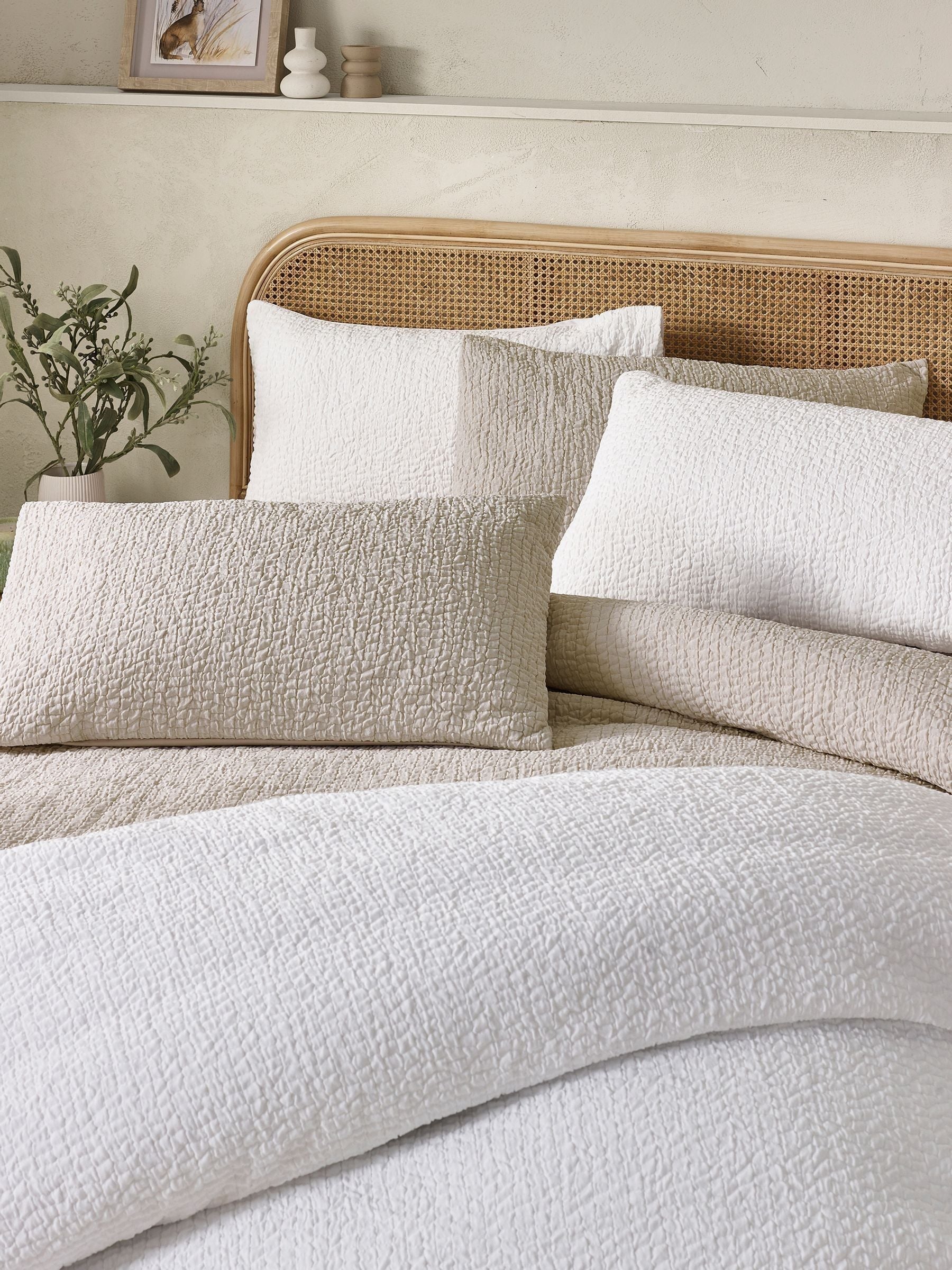 Catherine Lansfield natural crinkle seersucker duvet cover set - British product