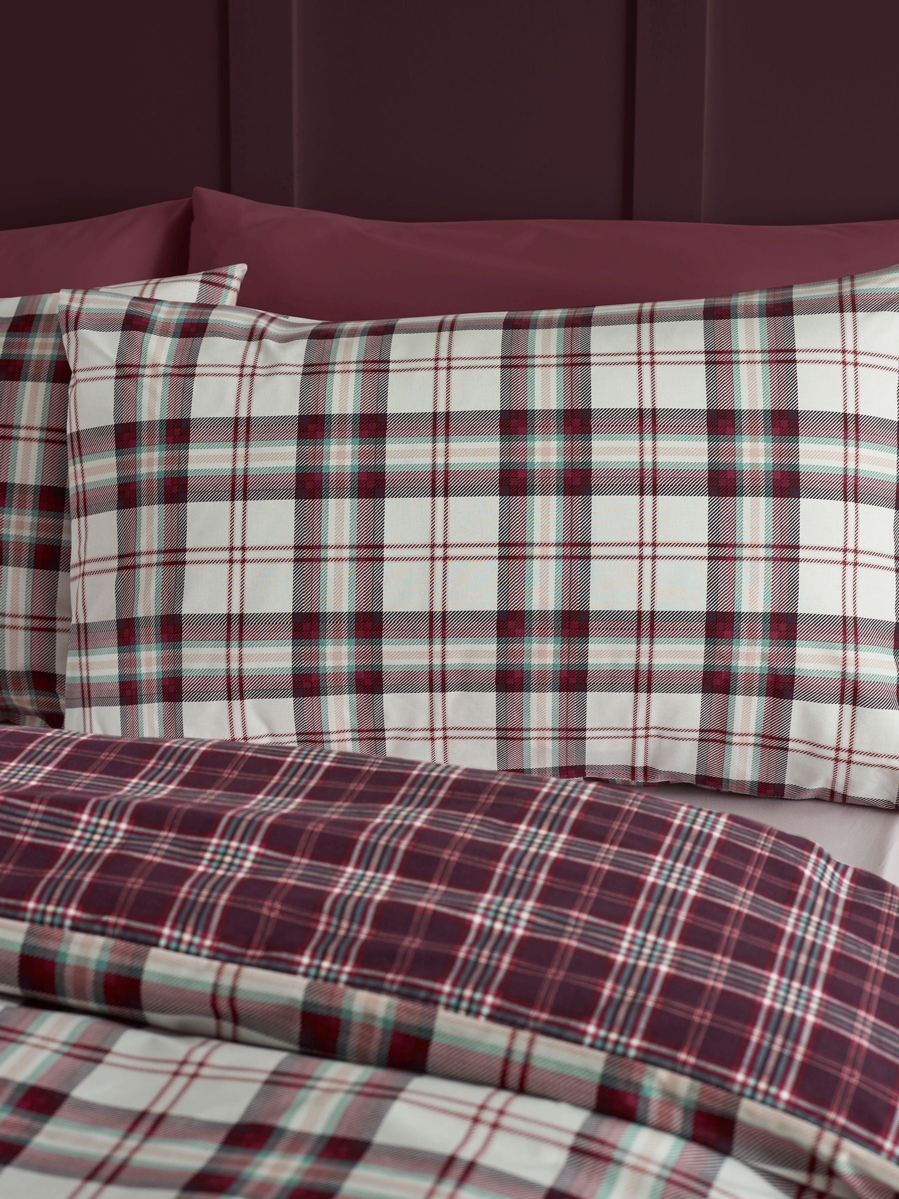 Catherine Lansfield Plum Kelso Check duvet cover and pillowcase set - British product