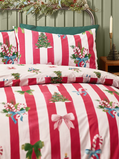 Next Catherine Lansfield Red Christmas Stripe Reversible Duvet Cover Set- Buy online at McGrocer