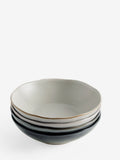 Four grey Scandi stoneware pasta bowls with reactive glaze (British brand)