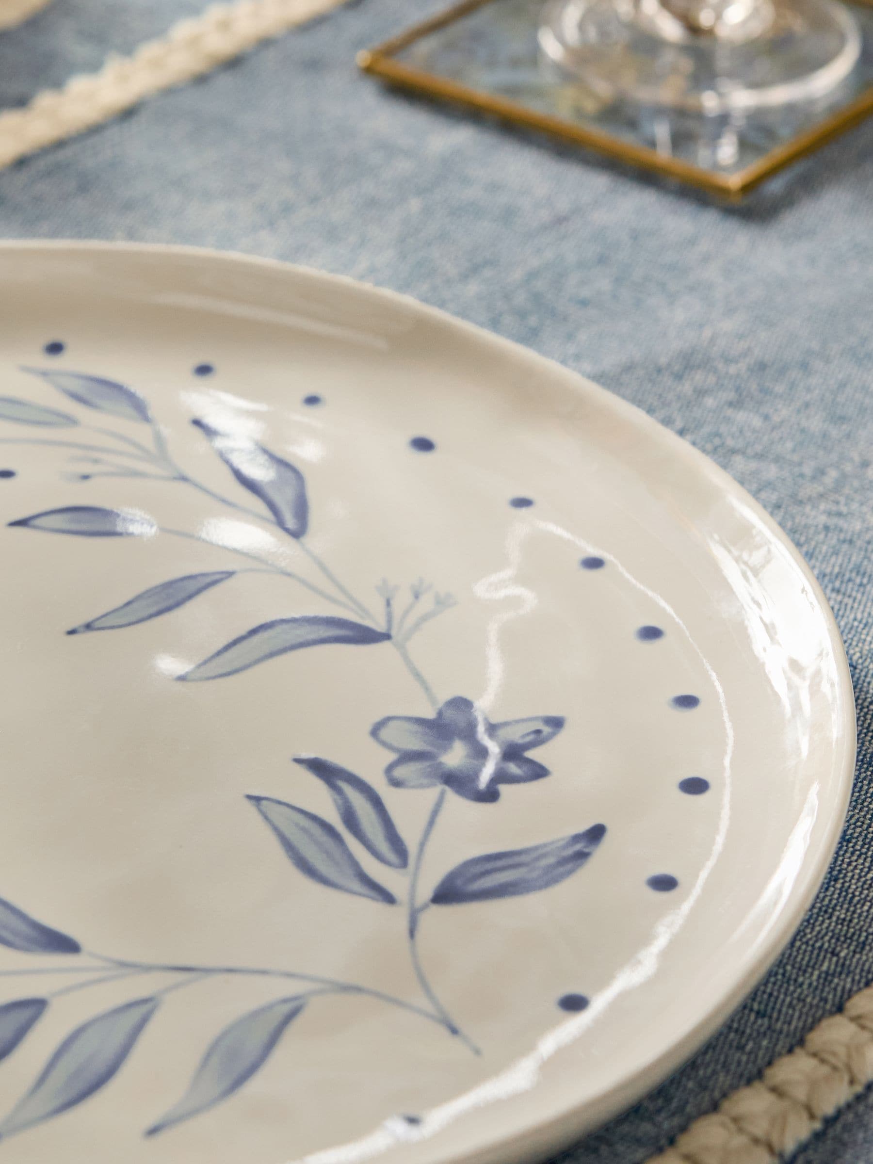 Cream Alice floral hand-painted serving platter 31.5cm - British product