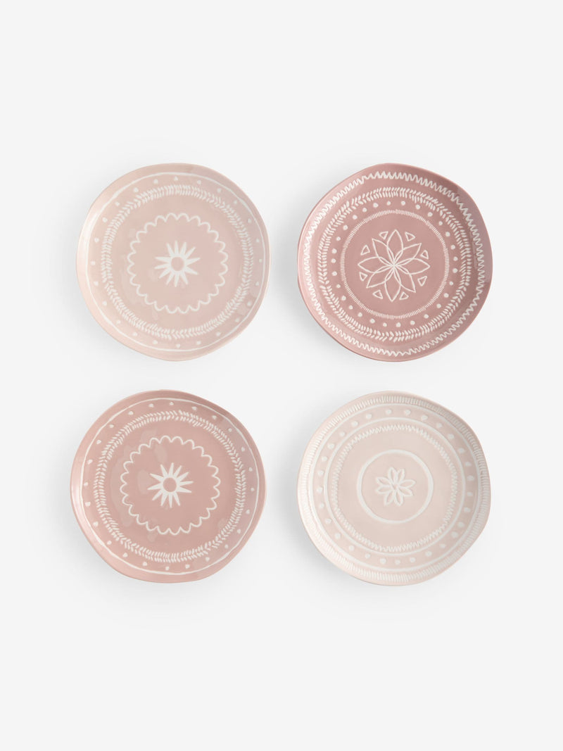 Stoneware side plates set of 4 global patterns 21.5cm, UK version