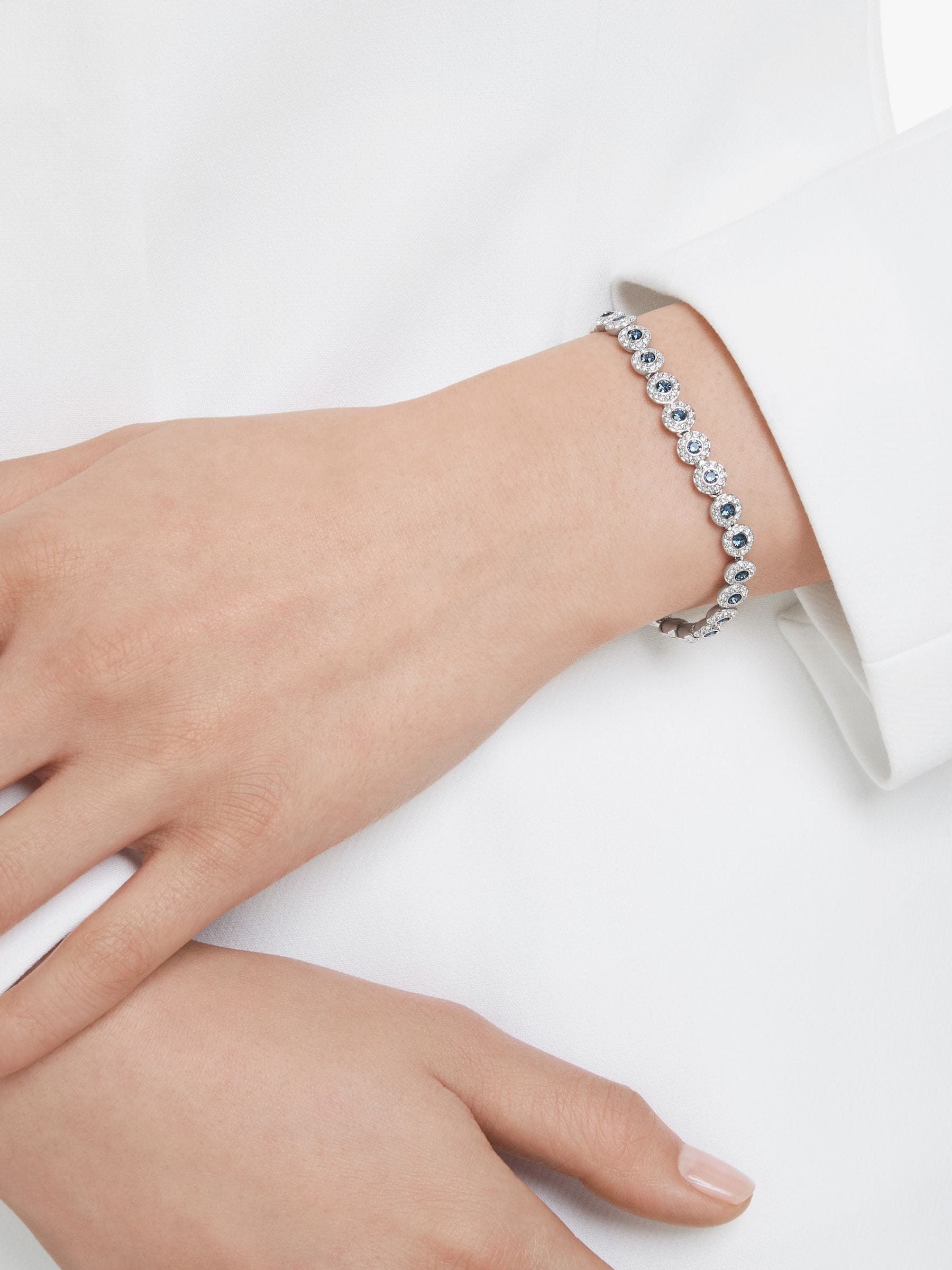 Swarovski Blue Rhodium Plated Round Cut Una Angelic Tennis Bracelet
