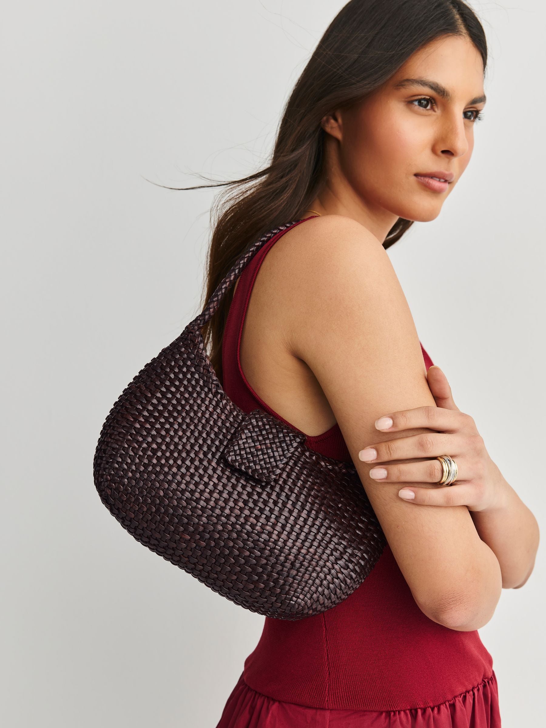 Rixo woven leather Saoirse bag in dark brown (British brand)