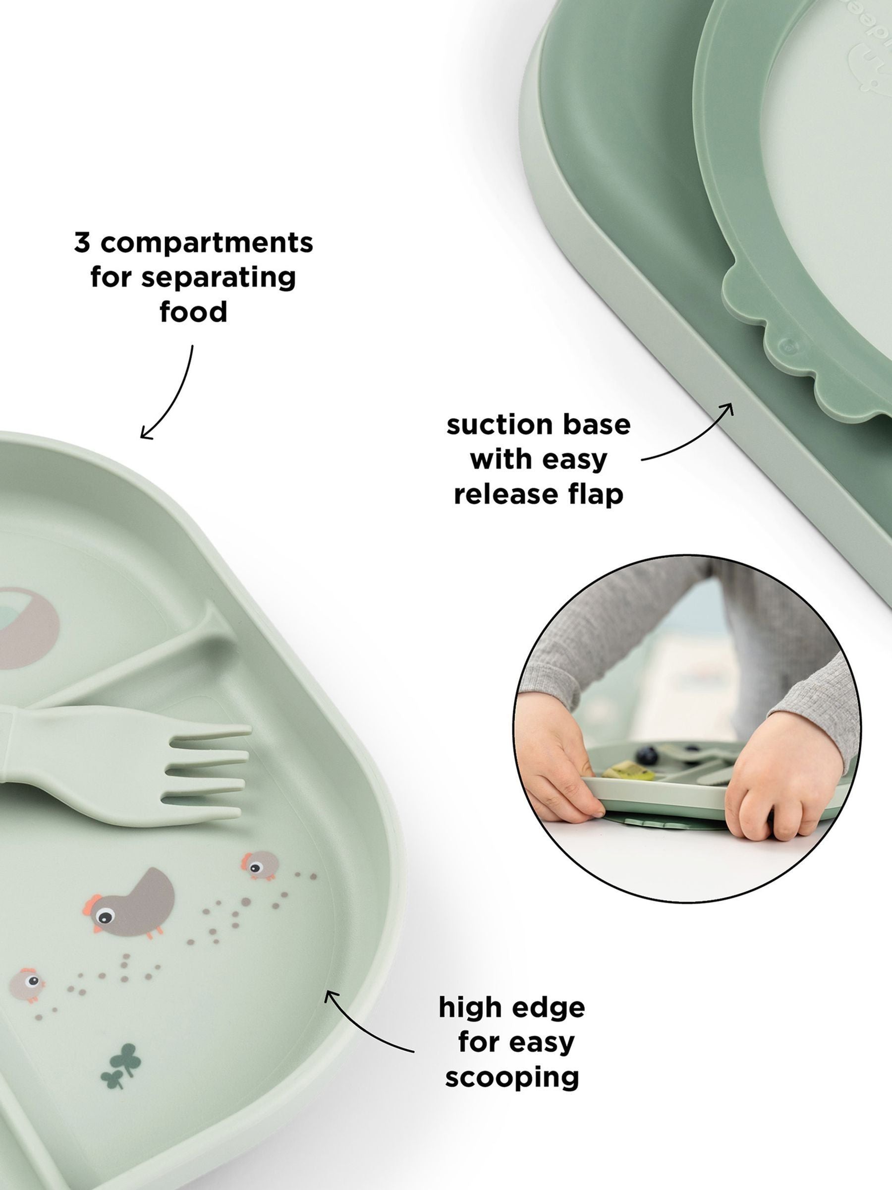 Done by Deer Green Foodie Dinner Set with suction base (British brand)