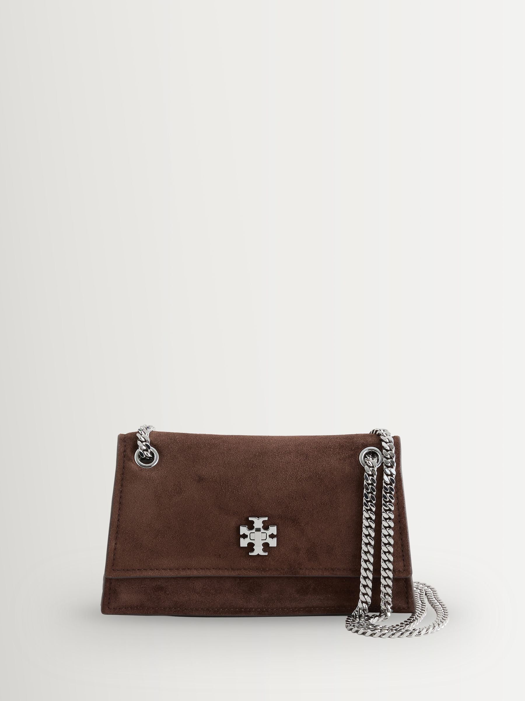 Tory Burch Kira Chevron small suede shoulder bag in dark cocoa, UK version