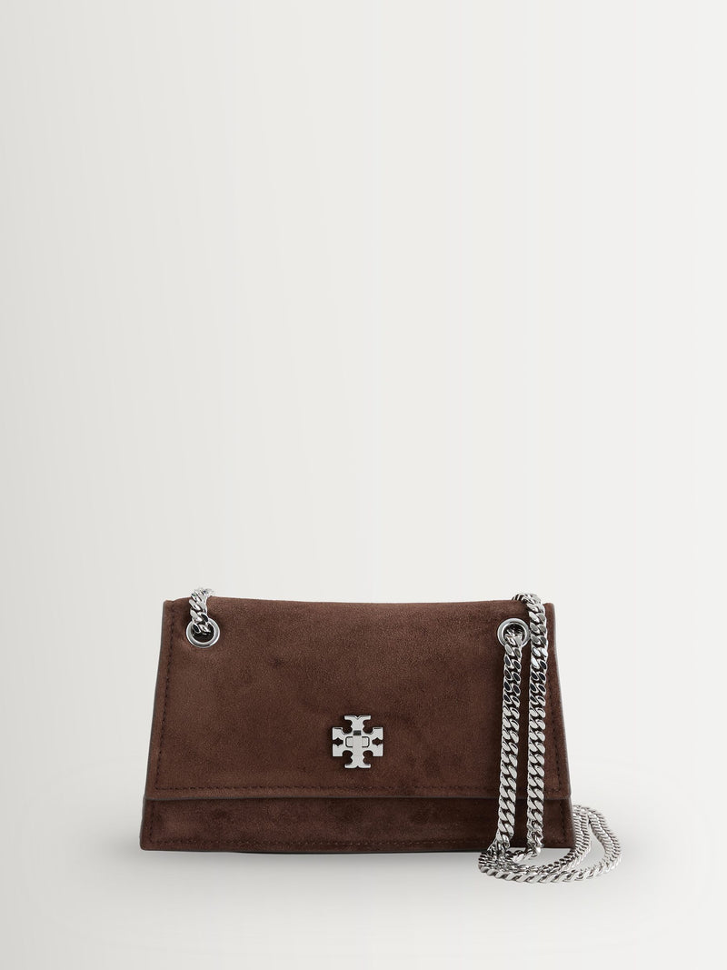 Tory Burch Kira Chevron small suede shoulder bag in dark cocoa, UK version