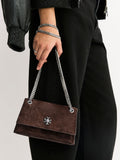 Tory Burch Kira Chevron small suede shoulder bag in dark cocoa, UK version