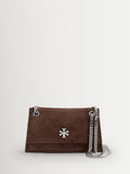 Tory Burch Kira Chevron small suede shoulder bag in dark cocoa, UK version