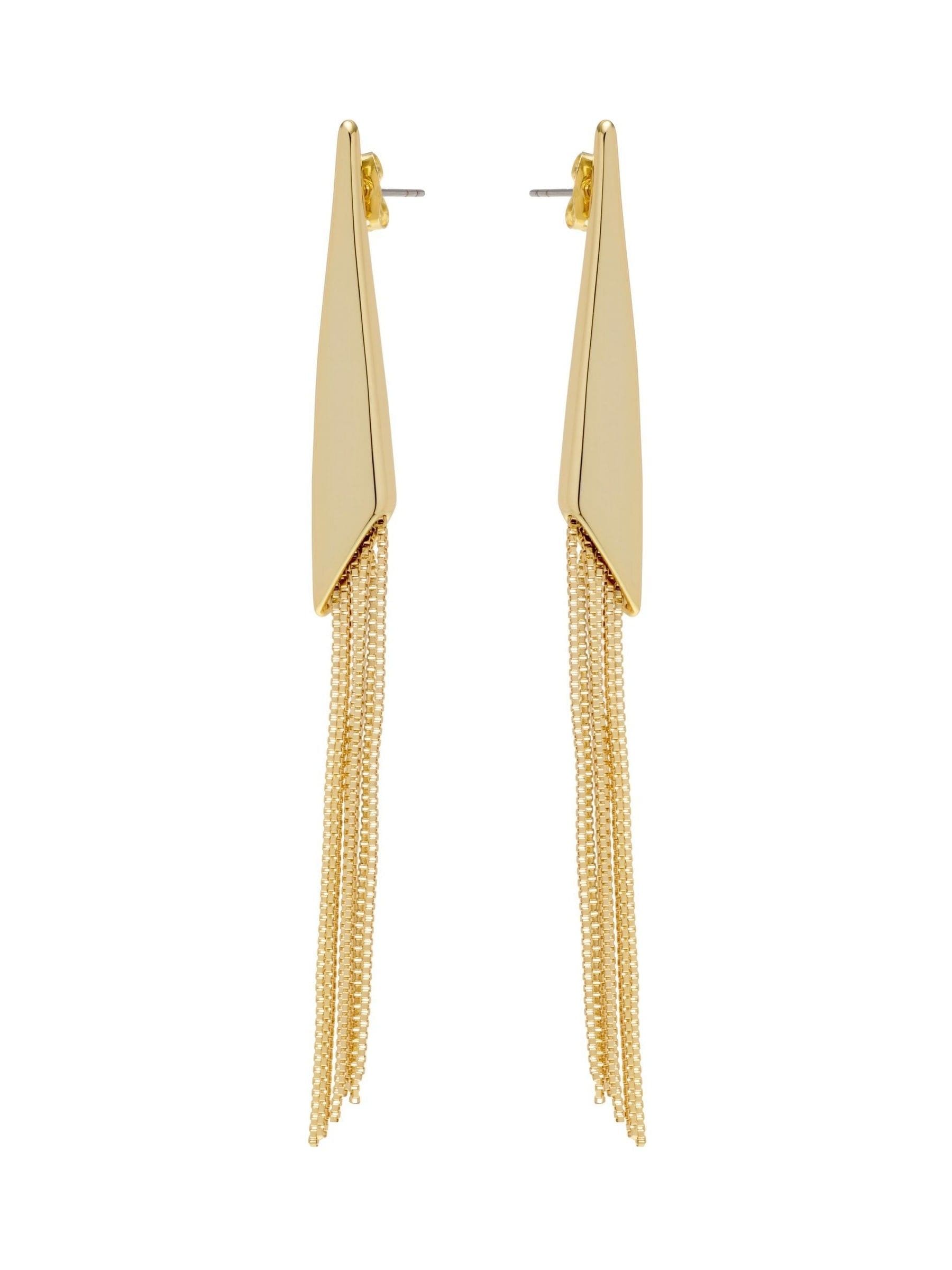 Gold Tone Metallic Fringe Drop Earrings